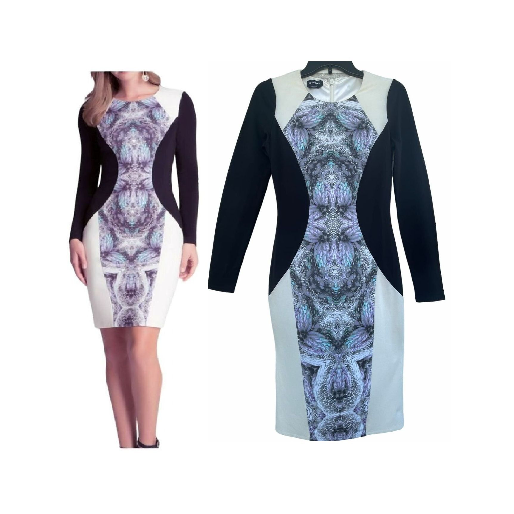 Bebe Size S Women's Bebe Black White Midi Long Sleeve printed nov Size S / US 4 / IT 40 - 1 Thumbnail
