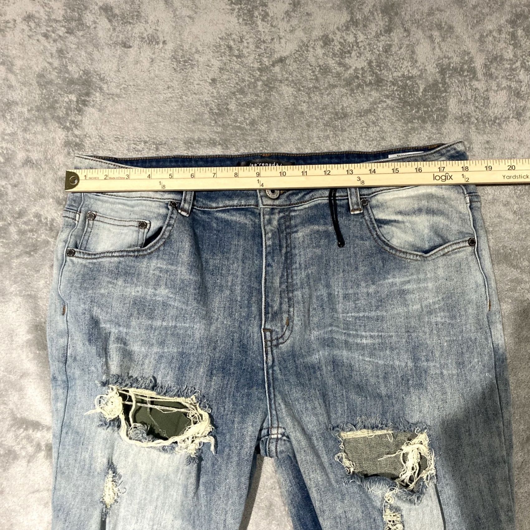 Denime Serenade Jeans Men's 38x32 Slim Straight Ripped Denim Stretch Light Wash Blue Waist 38 Night Rock American Mens Jeans Size US 38 / EU 54 - 4 Thumbnail