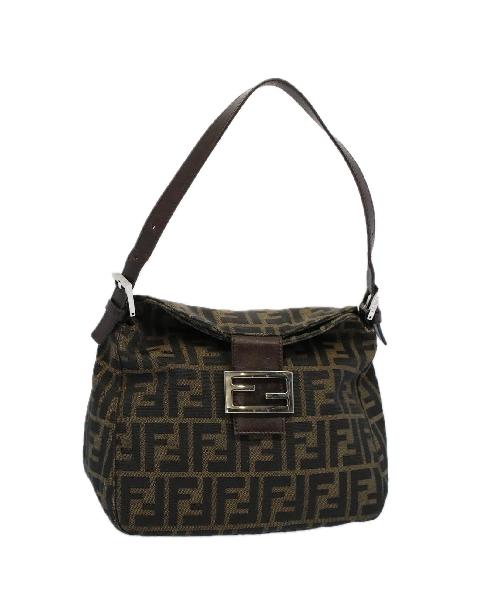 image of Fendi Canvas Shoulder Bag With Elegant Charm in Brown, Women's