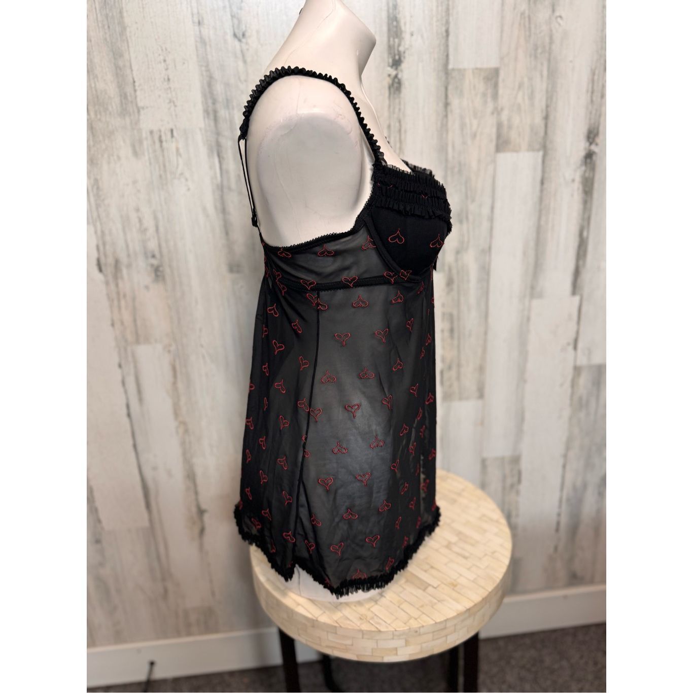 Native Native Intimates Black Sheer Babydoll Lingerie with Red Hear Size ONE SIZE - 6 Thumbnail