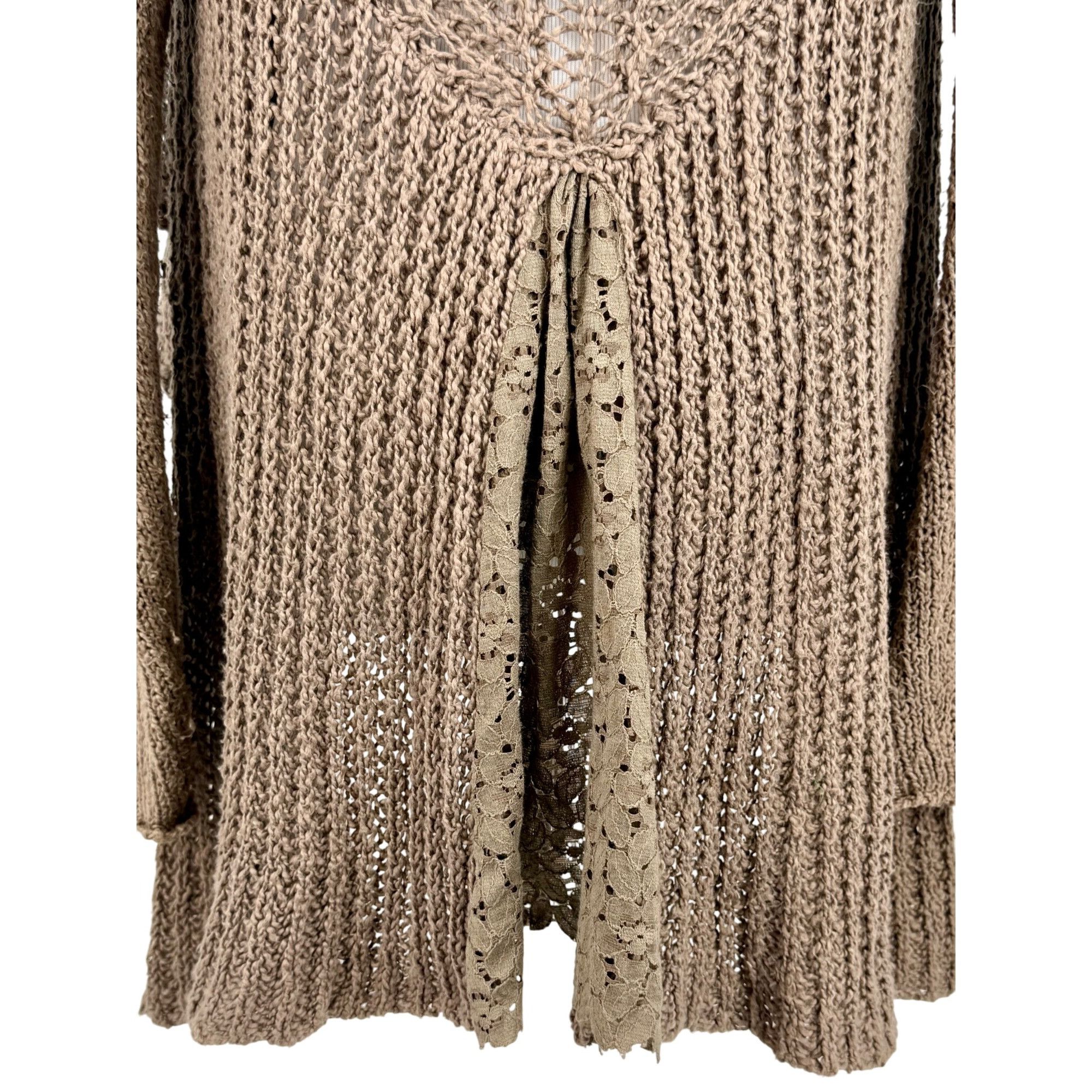 Anthropologie Anthropologie Brown Lace Trim Knit Cardigan Sweater | Grunge Size S / US 4 / IT 40 - 6 Thumbnail