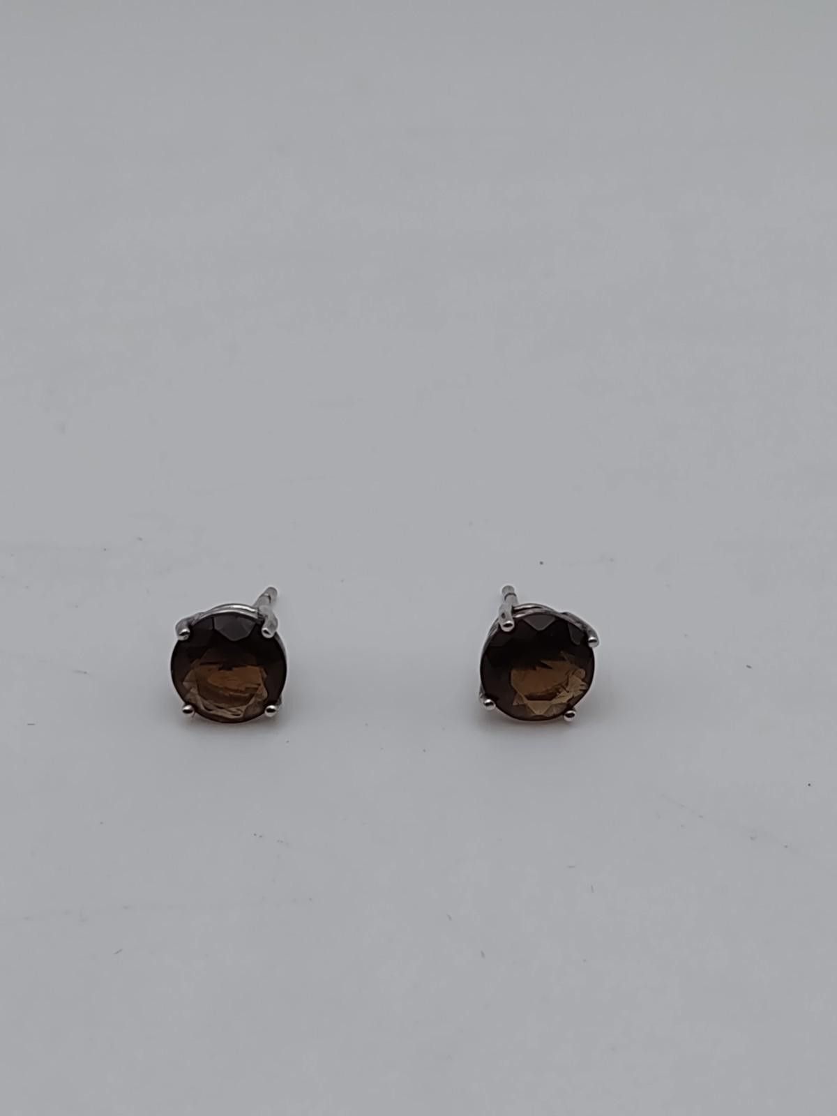 The Unbranded Brand Sterling Smoky Quartz Stud Earrings 925 Round Size ONE SIZE - 1 Thumbnail