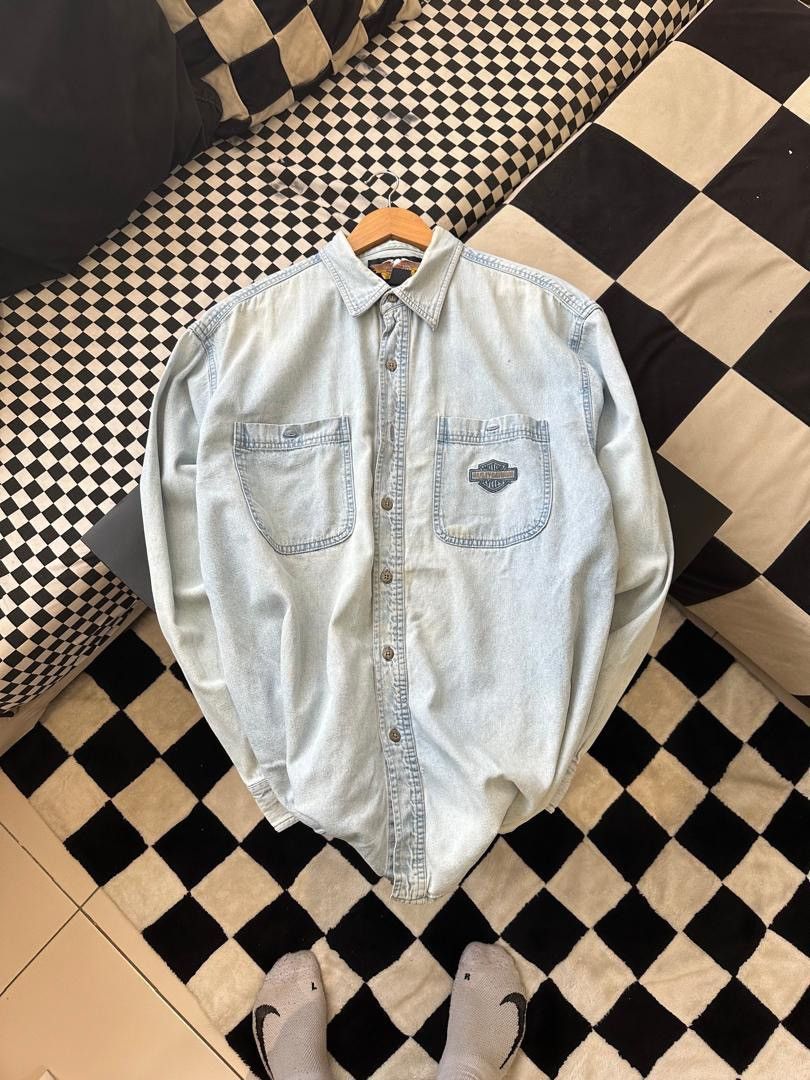 Harley Davidson × Vintage HARLEY DAVIDSON LIGHT BLUE BUTTON SHIRT Size US XL / EU 56 / 4 - 1 Thumbnail