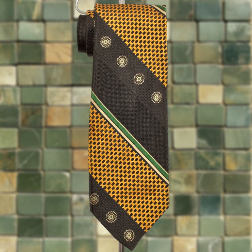 Vintage VTG James Davis Necktie Shirt Silk Tie NOS 70s Black Gold Green Striped Men’s / Adult Mens 56.25" 4" Wide Size ONE SIZE - 1 Thumbnail