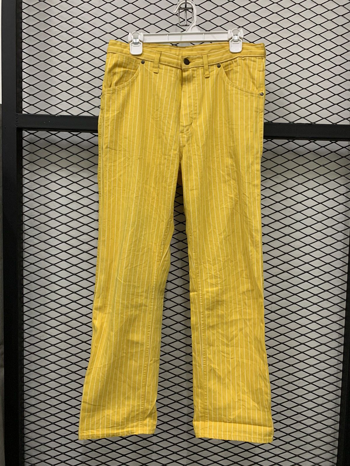 Image of Japanese Unused Stripped Denim Pants in Yellow, Men's (Size 33)