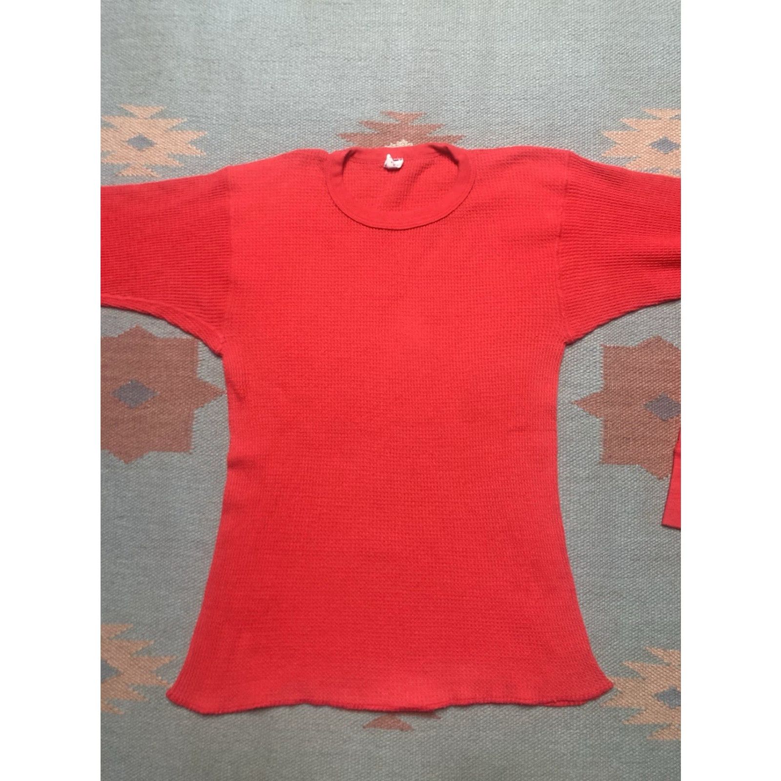 Layer 8 VINTAGE 70s waffle knit thermal shirt crimson red base layer soft worn womens XL Size XL / US 12-14 / IT 48-50 - 3 Thumbnail
