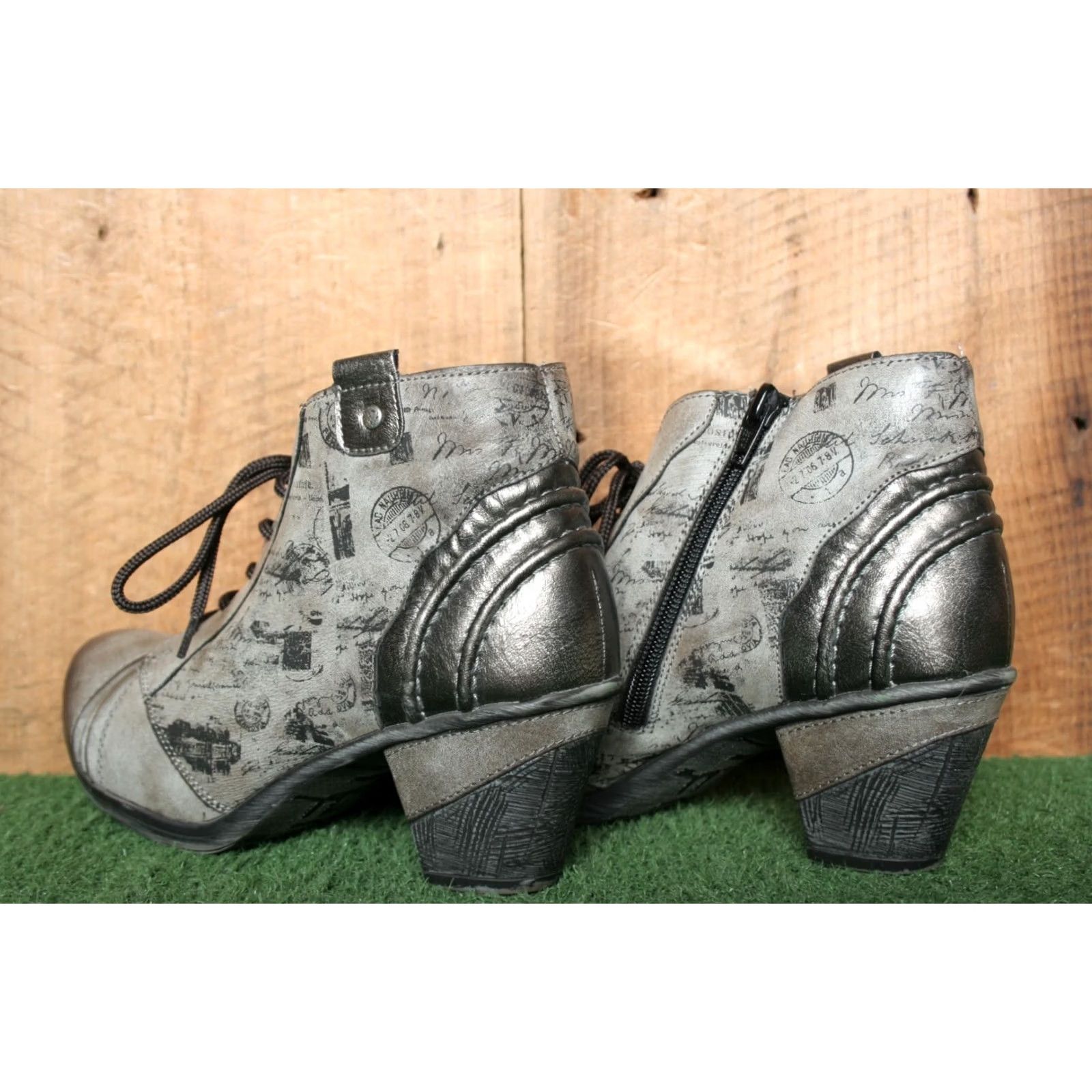 Vintage VINTAGE REMONTE Cheyenne 71 Bootie Womens Leather Ankle 2.5" Heel Black/Silver Brown/Gray Metallic EU41 US9.5-10 Mens Womens Girls Size US 9.5 / IT 39.5 - 3 Thumbnail