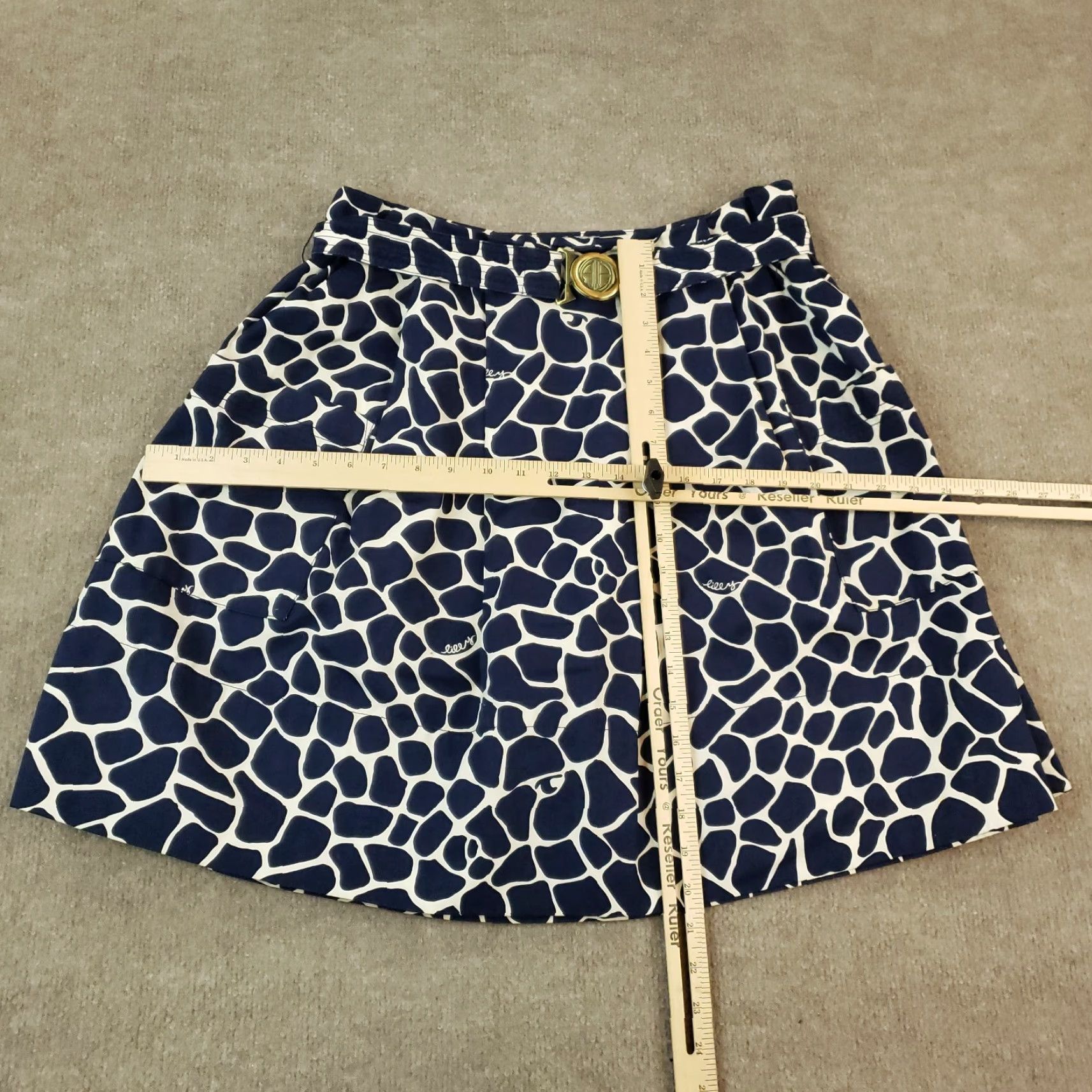 Lilly Pulitzer Lilly Pulitzer Blue Midi A-Line Skirt Women's Size 4 White Zipper Accent Cotton Size 27" / US 4 / IT 40 - 2 Thumbnail