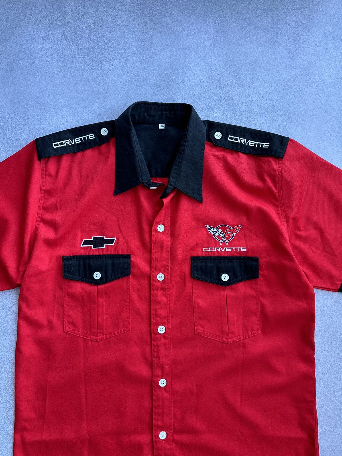 Vintage VTG Chevrolet Corvette Racing Red Short Sleeve Buttons Shirt Size US XL / EU 56 / 4 - 4 Thumbnail