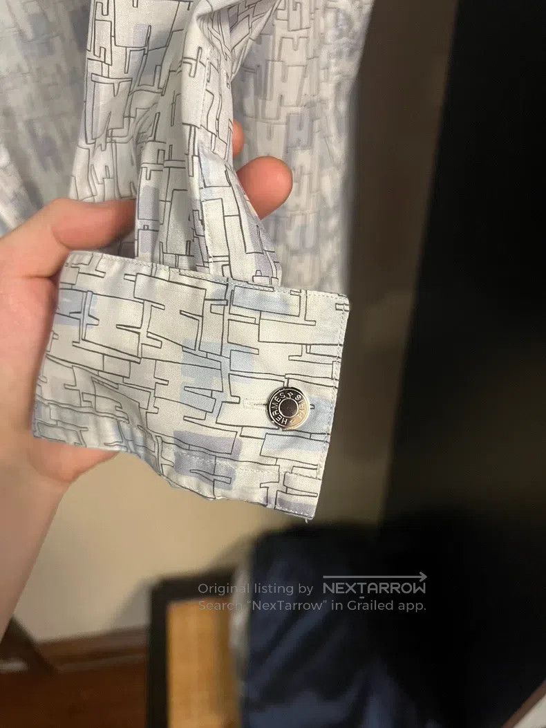 Hermes Hermes size 39 Men's cotton shirt with logo all-over print Size US S / EU 44-46 / 1 - 4 Thumbnail