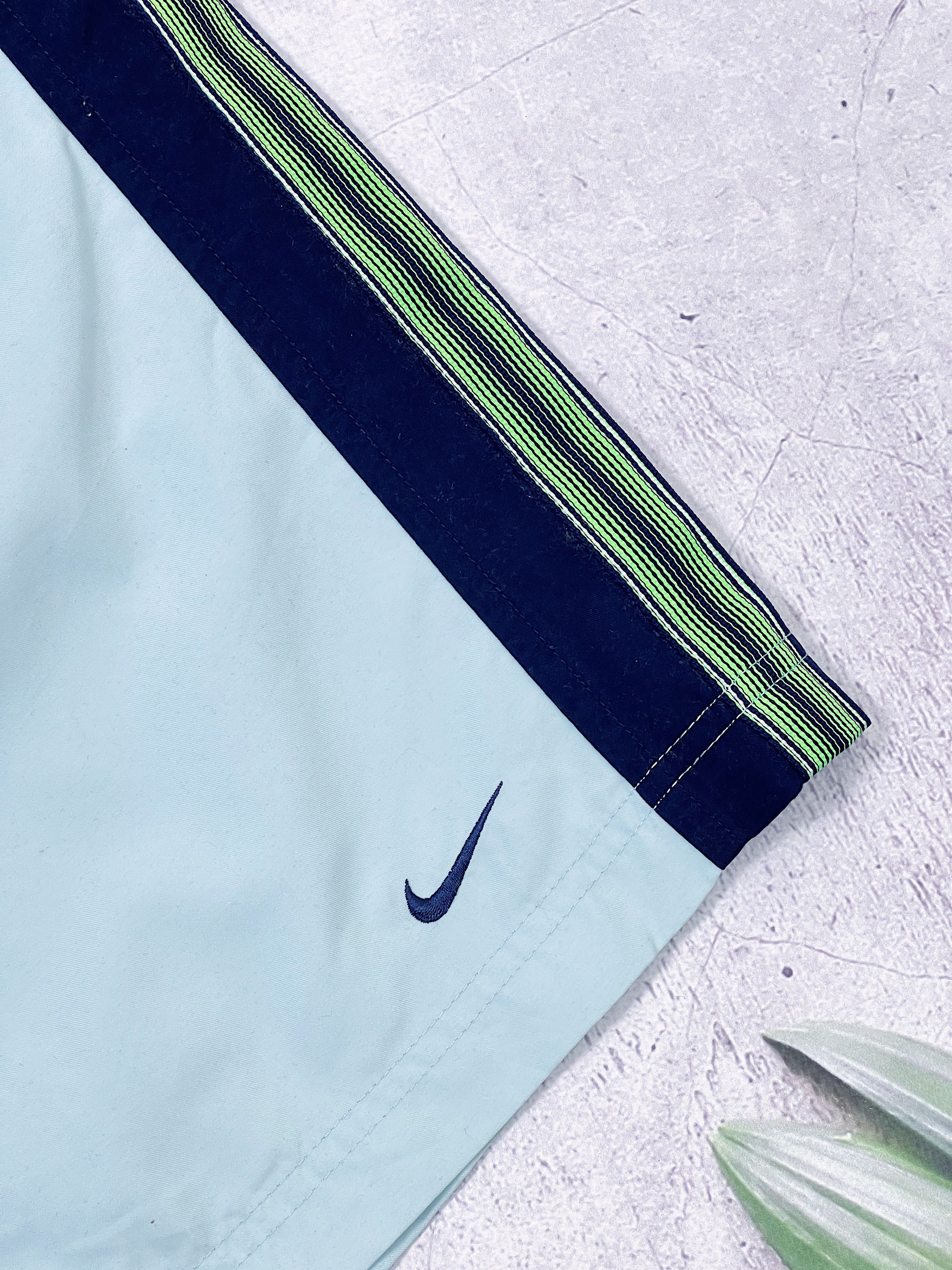 Nike × Vintage Vintage Nike Shorts Aquamarine & Green Stripes Size US 34 / EU 50 - 5 Thumbnail