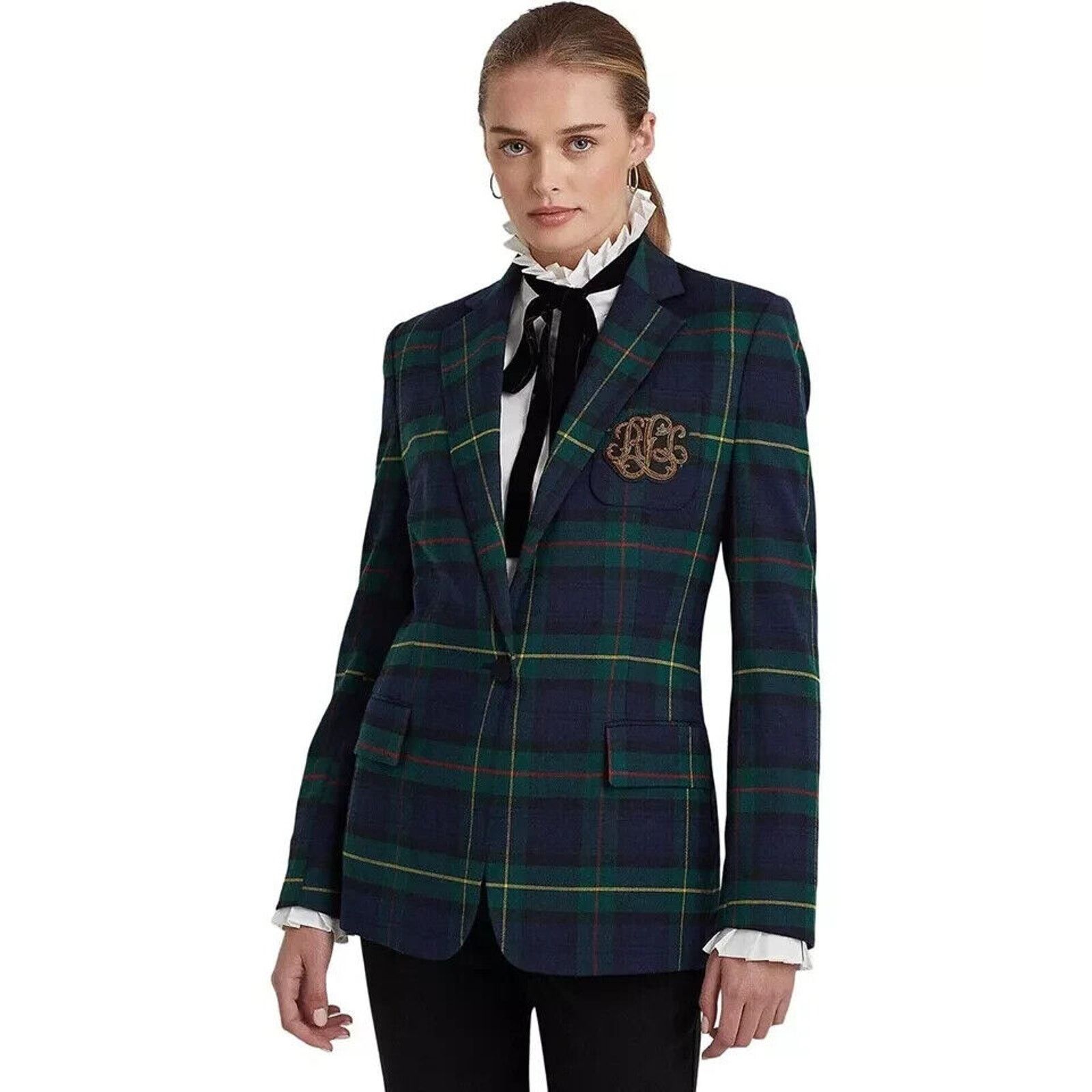 Lauren Ralph Lauren RALPH LAUREN GREEN TARTAN PLAID BULLION CRESTED BLAZER SZ 12 Size XL / US 12-14 / IT 48-50 - 2 Thumbnail