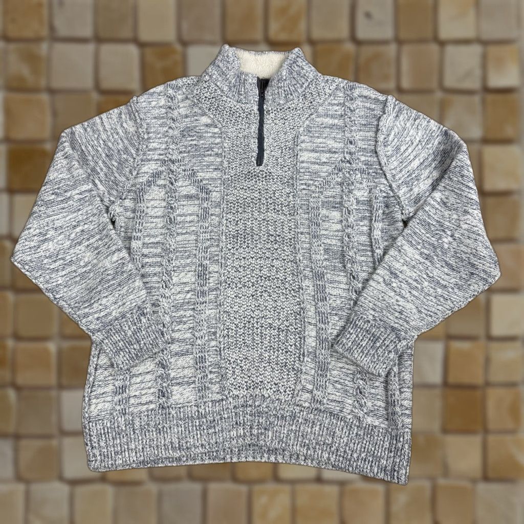 Vintage FX Fusion Sweater Mens XL Gray 1/4 Zip Mock Neck Knit Pullover Size US XL / EU 56 / 4 - 1 Thumbnail