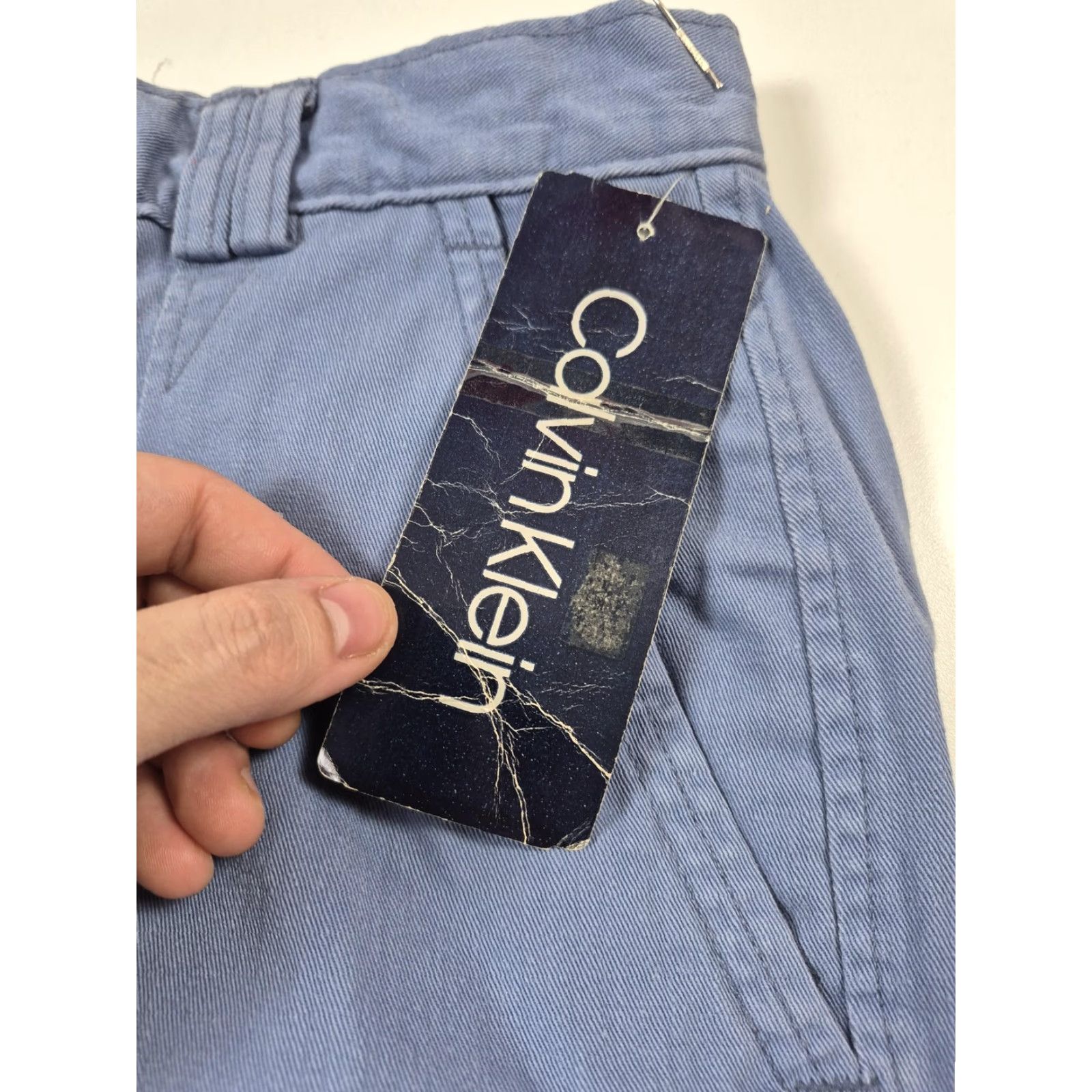 Calvin Klein VINTAGE Calvin Klein Jeans Mens 32x34 Pale Slate Pleated Chino USA 90s Blue Khakis Stretch? Size US 32 / EU 48 - 3 Thumbnail