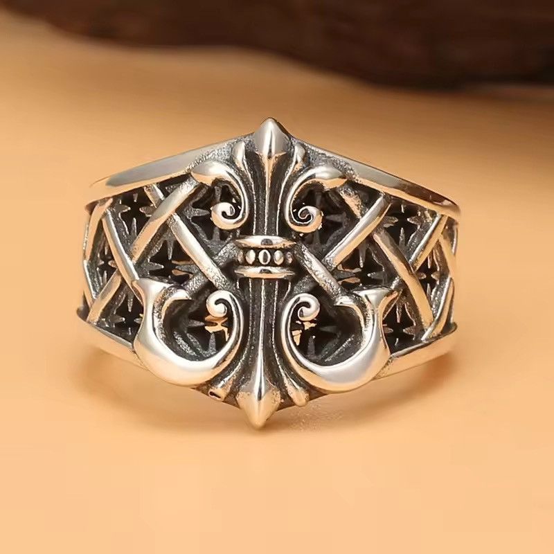 Jewelry Gothic Chrome Floral Cross Adjutable Ring Size ONE SIZE - 5 Thumbnail