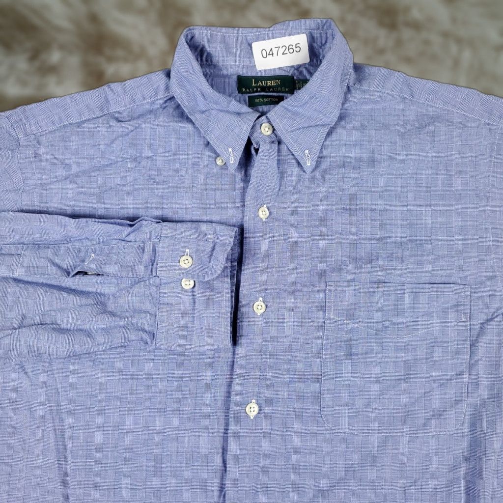 Ralph Lauren Ralph Lauren Shirt Mens 16 Dress Button-Down Long Sleeve Blue Plaid Cotton Size 42R - 1 Thumbnail