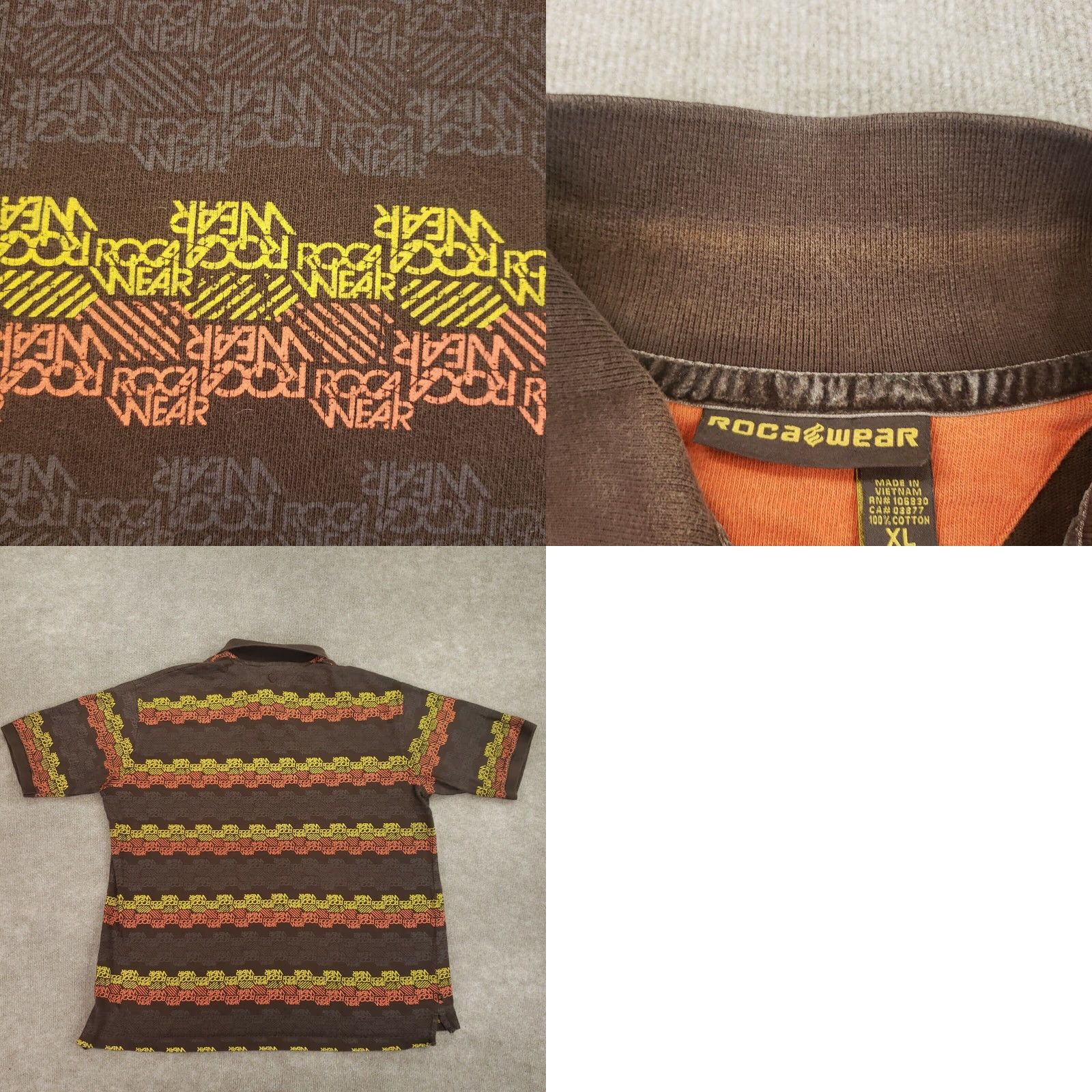 Rocawear Rocawear Polo Shirt Mens Extra Large XL Brown Yellow Orange Short Sleeve AOP * Size US XL / EU 56 / 4 - 8 Thumbnail