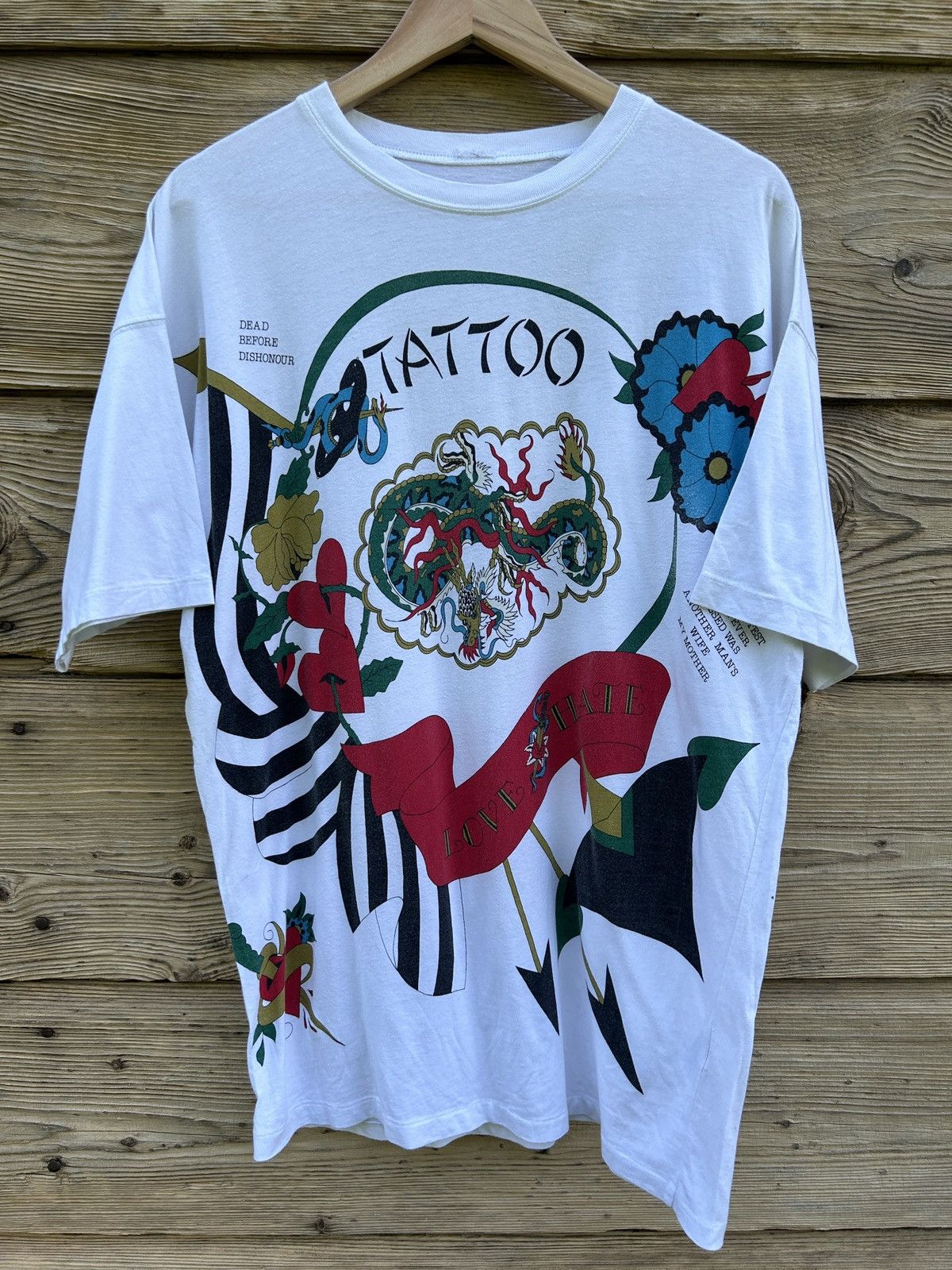Vintage 90s Vintage Single Stitch Tattoo AOP Art Like Audigier Tee Size US XL / EU 56 / 4 - 1 Thumbnail