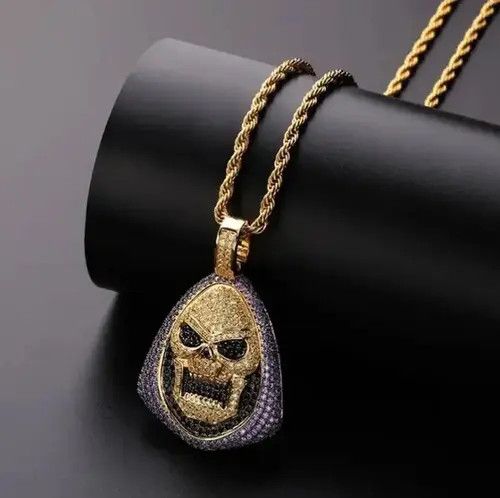 Vintage Zircon Skull Pendant Chain Necklace Size ONE SIZE - 4 Thumbnail