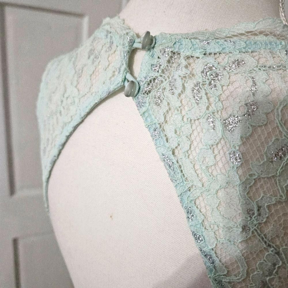 Designer Elegant Mint Green Lace Evening Gown Size M / US 6-8 / IT 42-44 - 9 Thumbnail