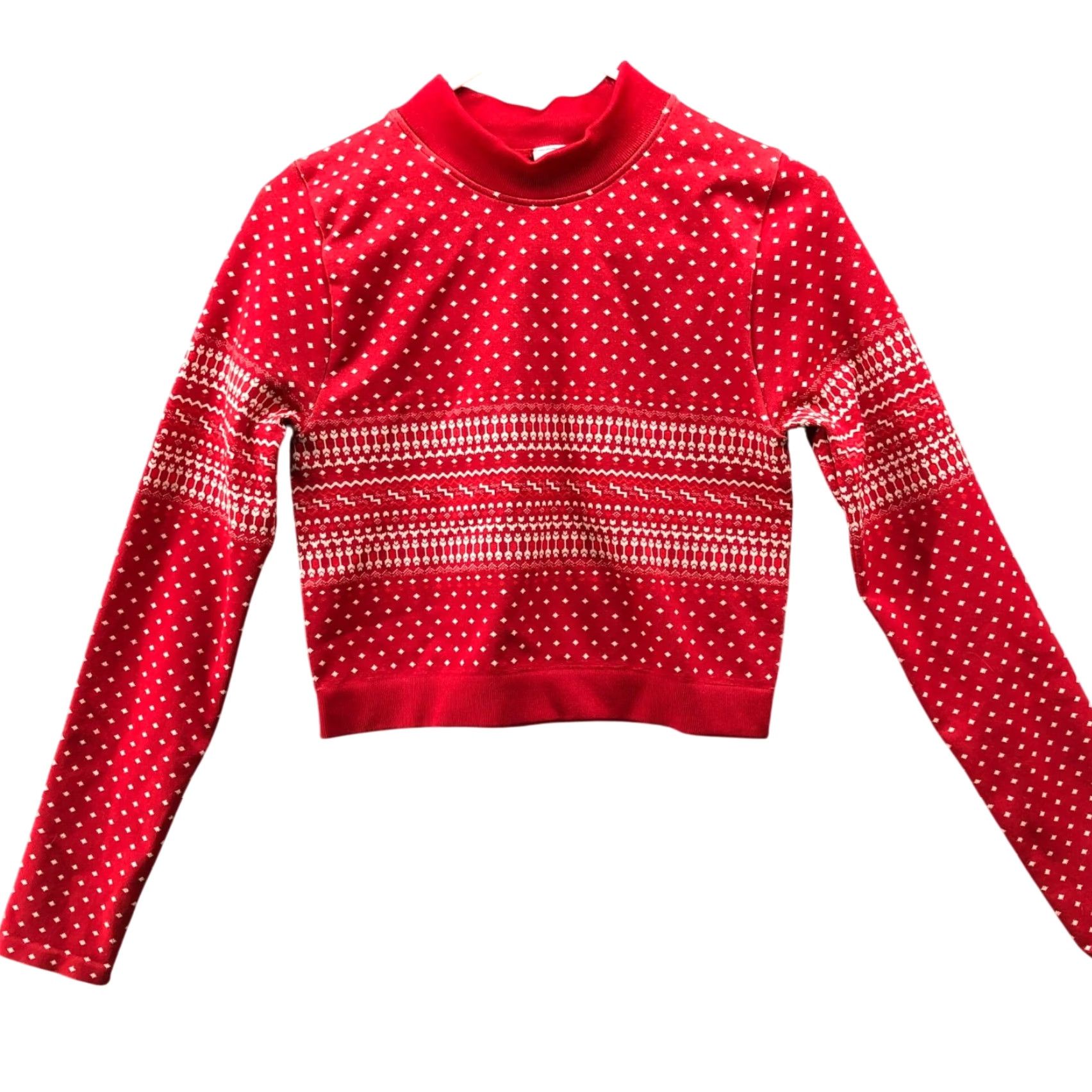 Fabletics Fabletics Cropped Seamless Christmas Holiday Fair Isle Mock Neck Womens M Red Long Sleeve Top Size M / US 6-8 / IT 42-44 - 2 Thumbnail