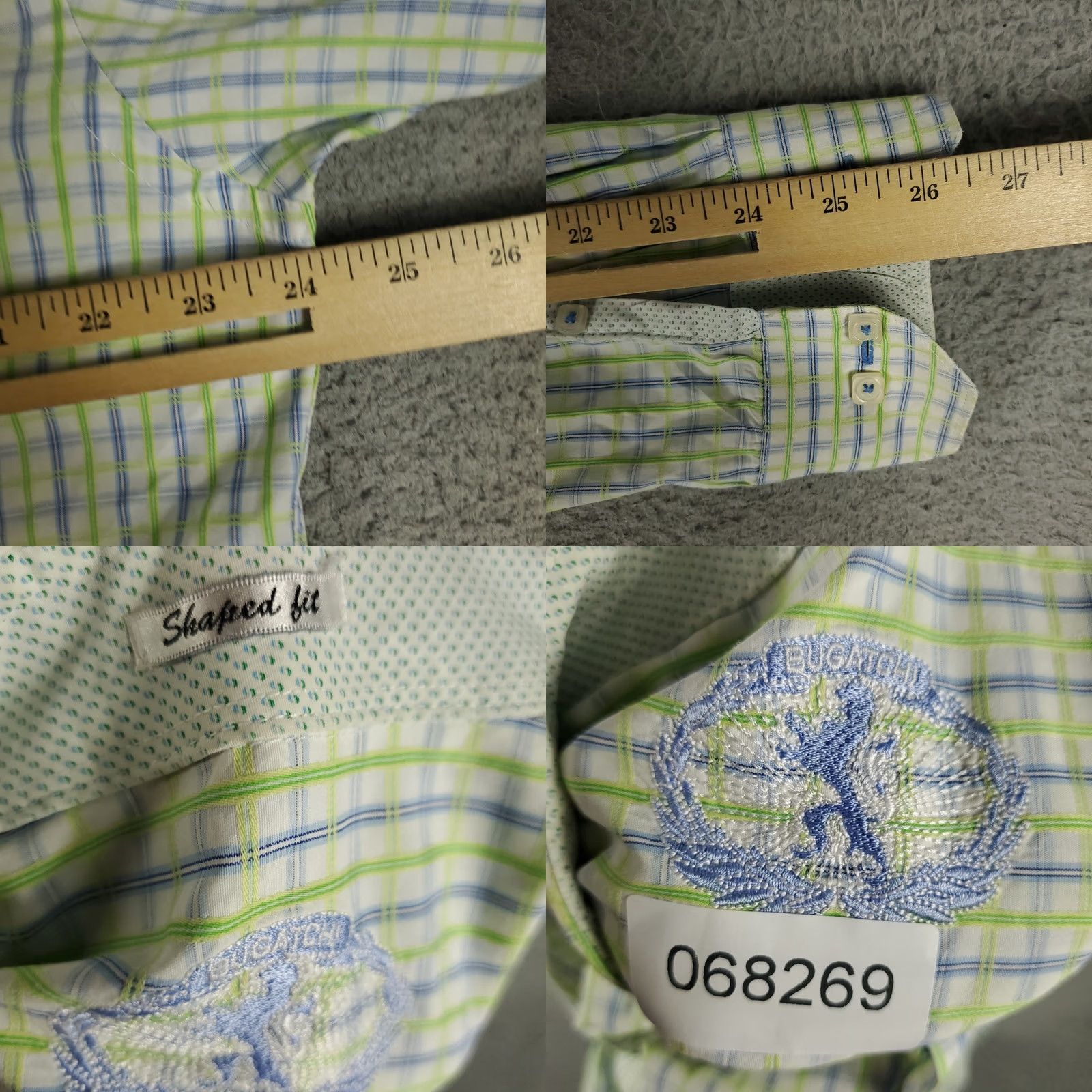 BUGATCHI Bugatchi Shirt Mens XL Green Blue Plaid Shaped Fit Button Up Long Sleeve Size US XL / EU 56 / 4 - 8 Thumbnail
