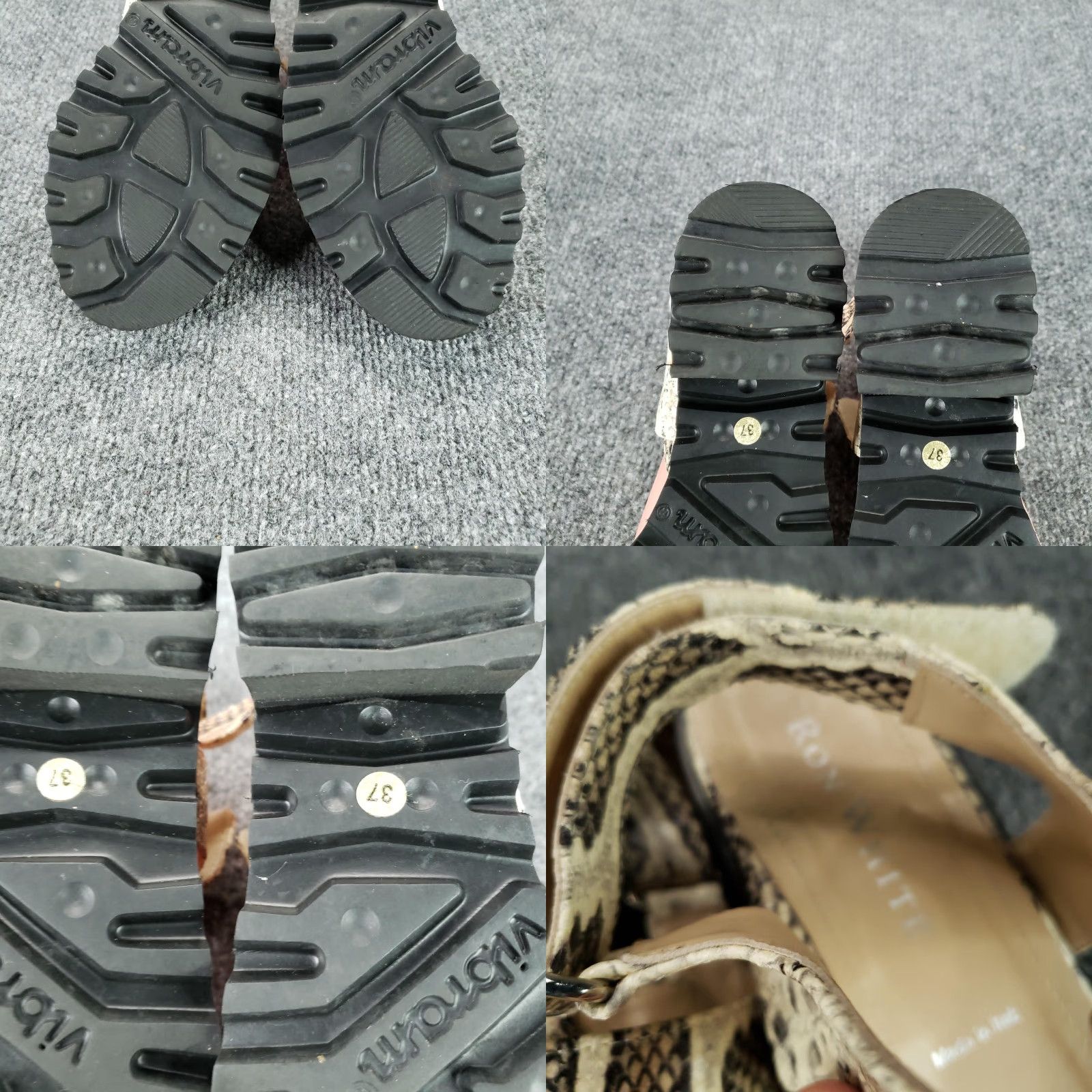 Vibram VINTAGE Ron White Sandals Womens 7 Snake Print Leather Platform Vibram Sole Italy Beige Strappy Adjustable Hook & Loop Slip Resistant Leather Insole Size US 7 / IT 37 - 8 Thumbnail