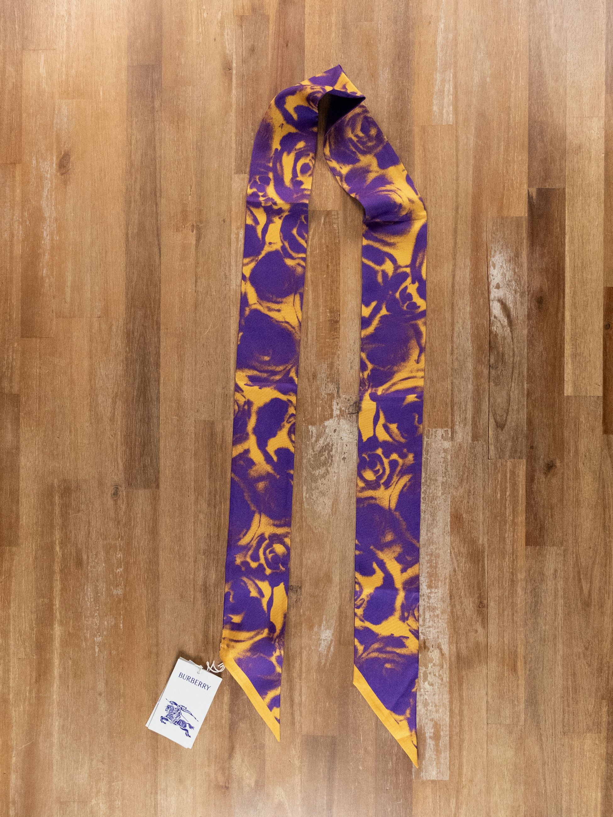 Burberry BURBERRY purple yellow rose logo print reversible silk scarf Size ONE SIZE - 4 Thumbnail