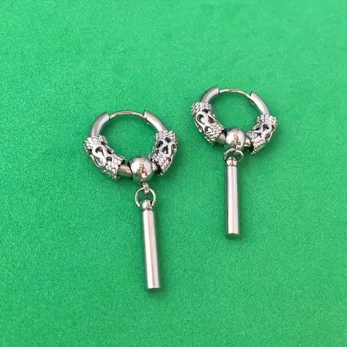 Designer × Jewelry 925 Silver Plated Circle Bar Dangle Drop Earrings for Men Size ONE SIZE - 2 Thumbnail