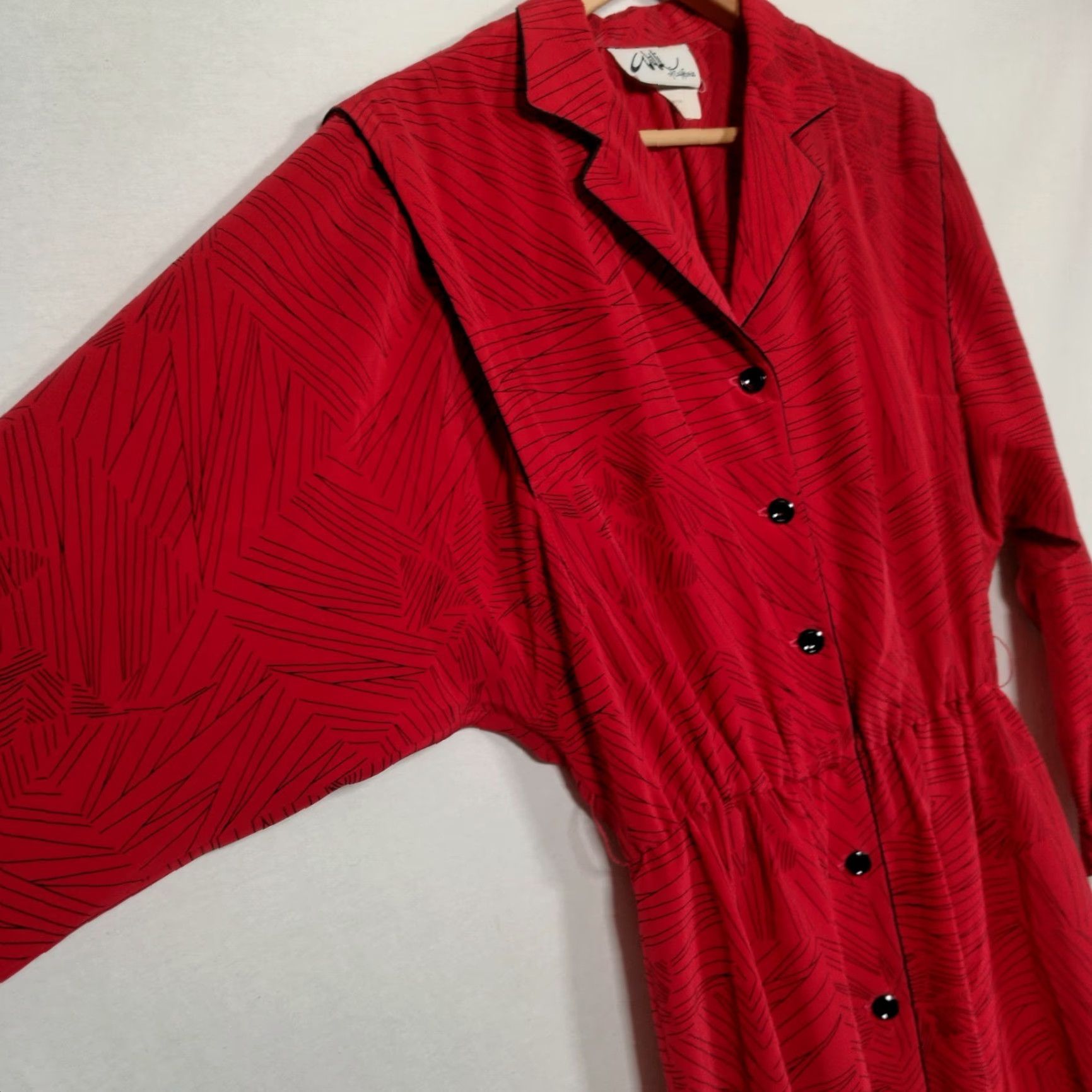 Vintage Willi of California Dress Shirt Dress Vintage 1980s Midi Red Black Long Sleeve Women's Size 14 Office Wear Mens? Size XL / US 12-14 / IT 48-50 - 6 Thumbnail