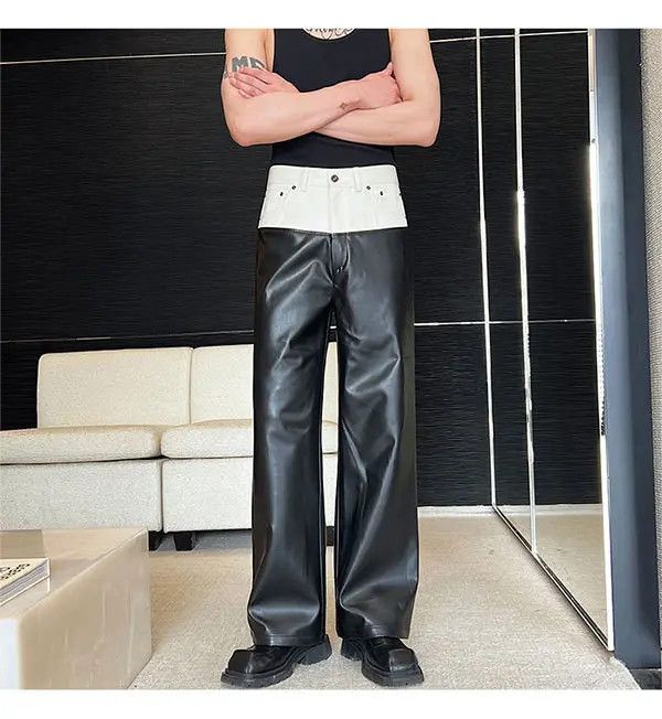 Japanese Brand Midori x Kyono Faux Leather Black Straight Leg Pants Size US 30 / EU 46 - 2 Thumbnail