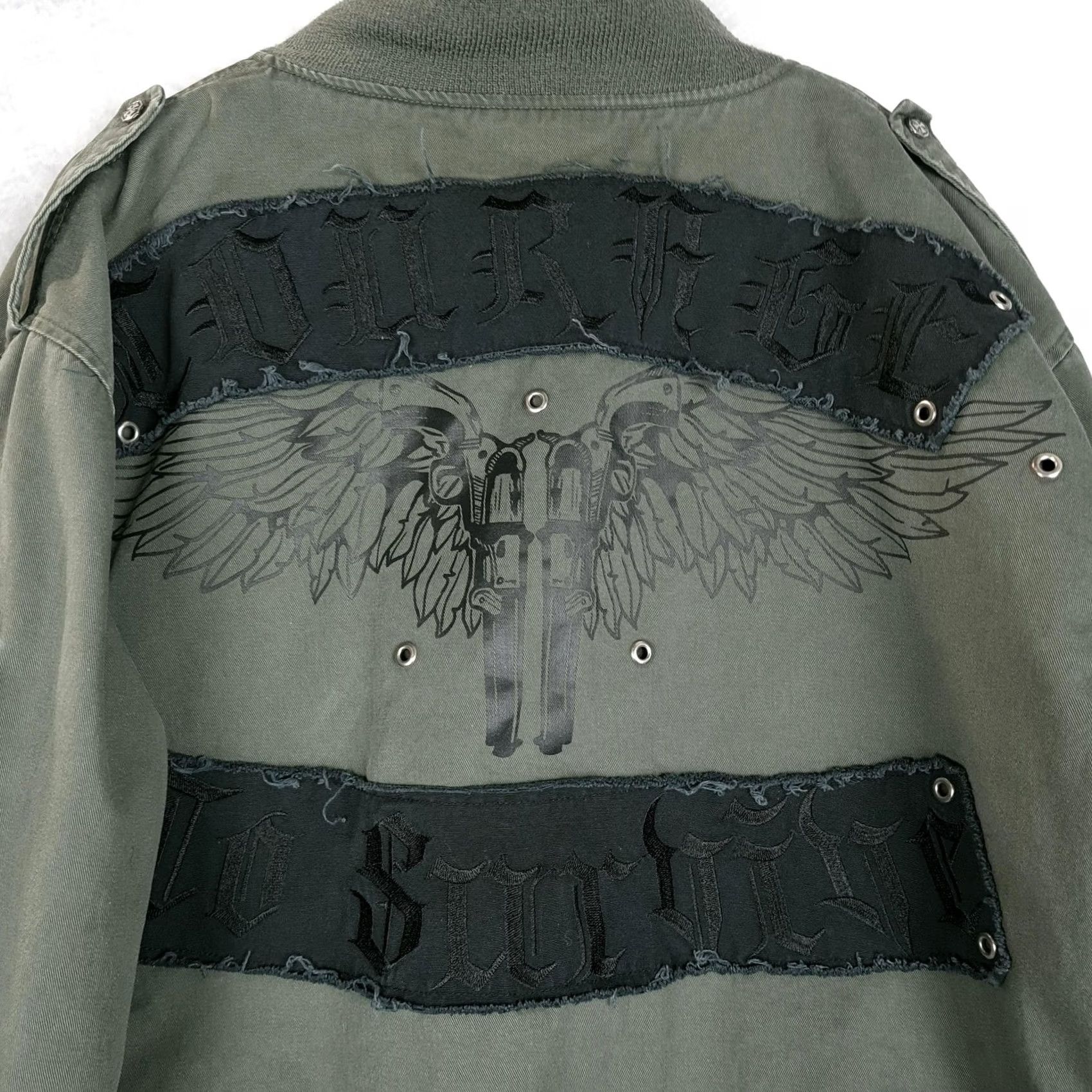 Affliction Blac Label Bomber Jacket Mens 3XL Green Gothic Skull Biker Studded Affliction Size US XXL / EU 58 / 5 - 2 Thumbnail