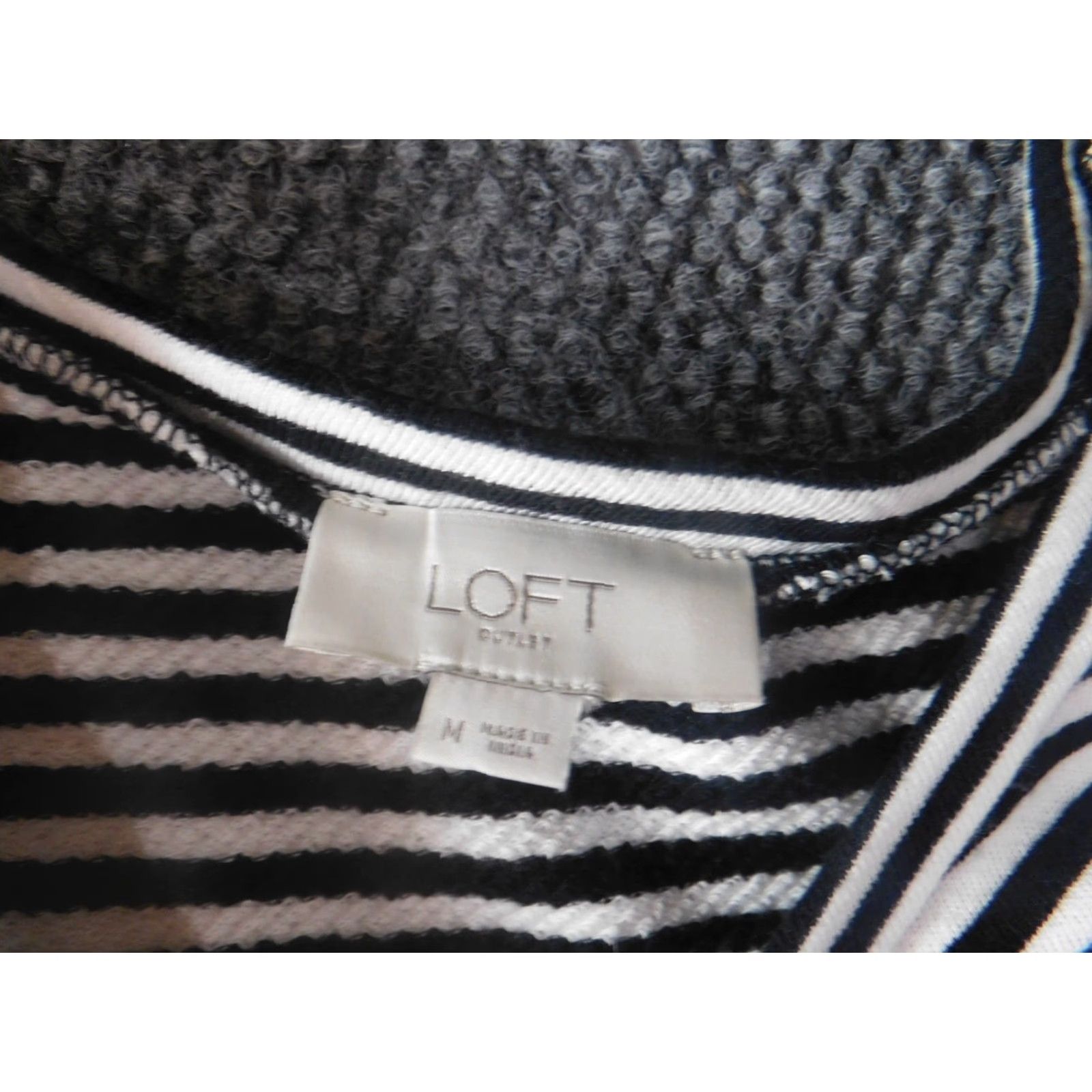 Loft LOFT Sweater Womens Medium White Knit Pullover Striped Rib Knit Crew Neck Slim Stretch Casual Vintage: No Size M / US 6-8 / IT 42-44 - 5 Thumbnail