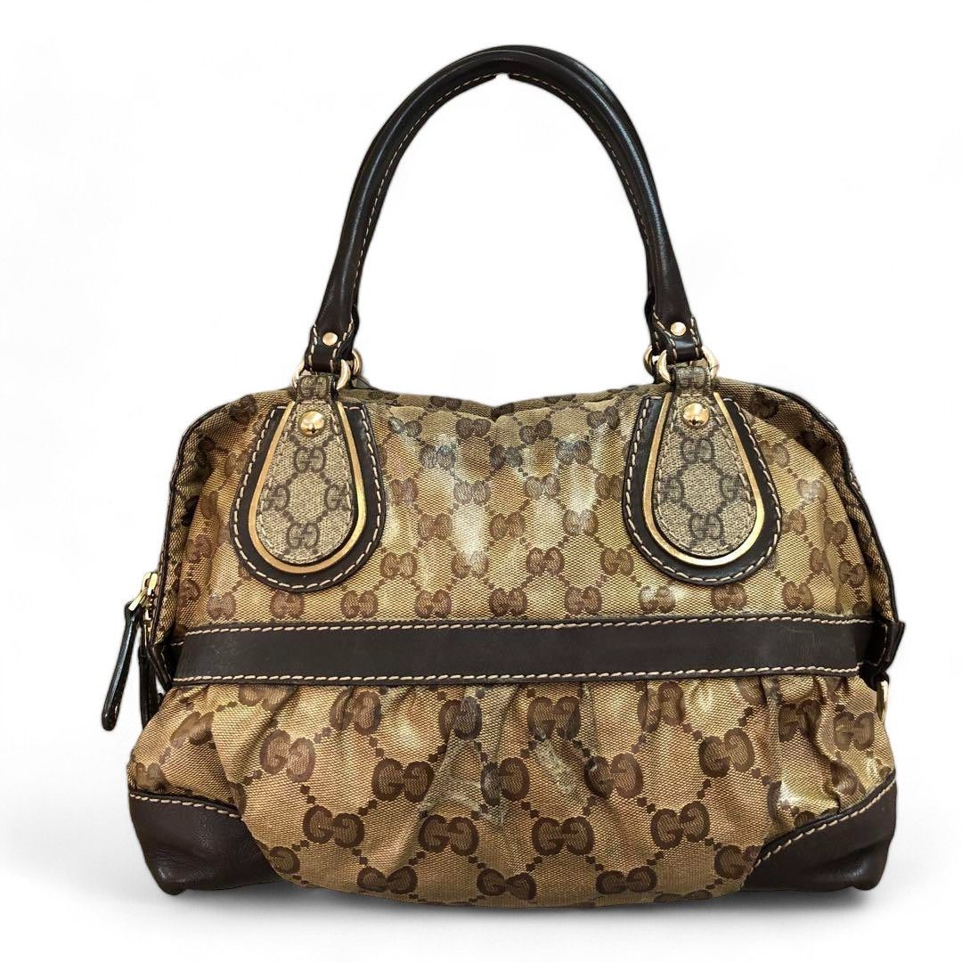 Gucci Gucci - Crystal Handbag Beige Brown Nylon Coated Canvas Size ONE SIZE - 2 Thumbnail
