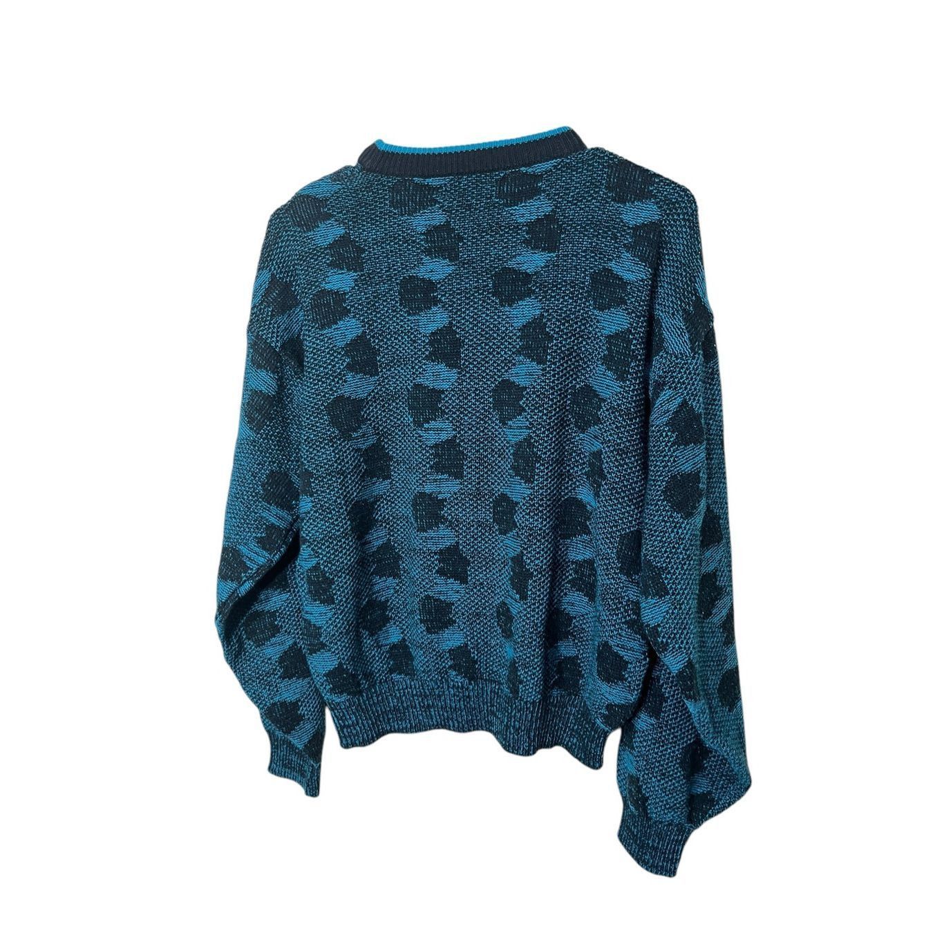 Other Vintage 1980s Sweater Graphix crew-neck knit sweater turquoise/black graphic pattern S Size S / US 4 / IT 40 - 4 Thumbnail