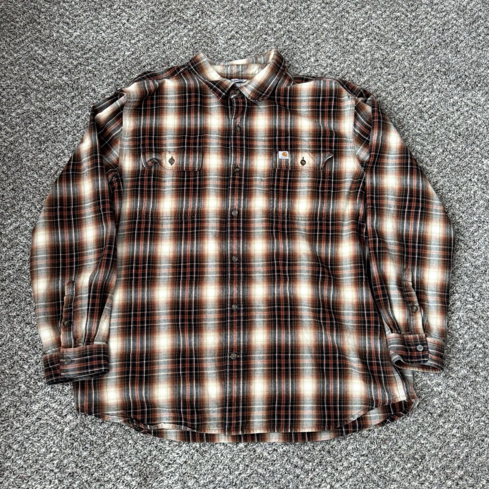 VINTAGE Carhartt Flannel Shirt Mens XXL Orange Plaid Soft Relaxed Fit