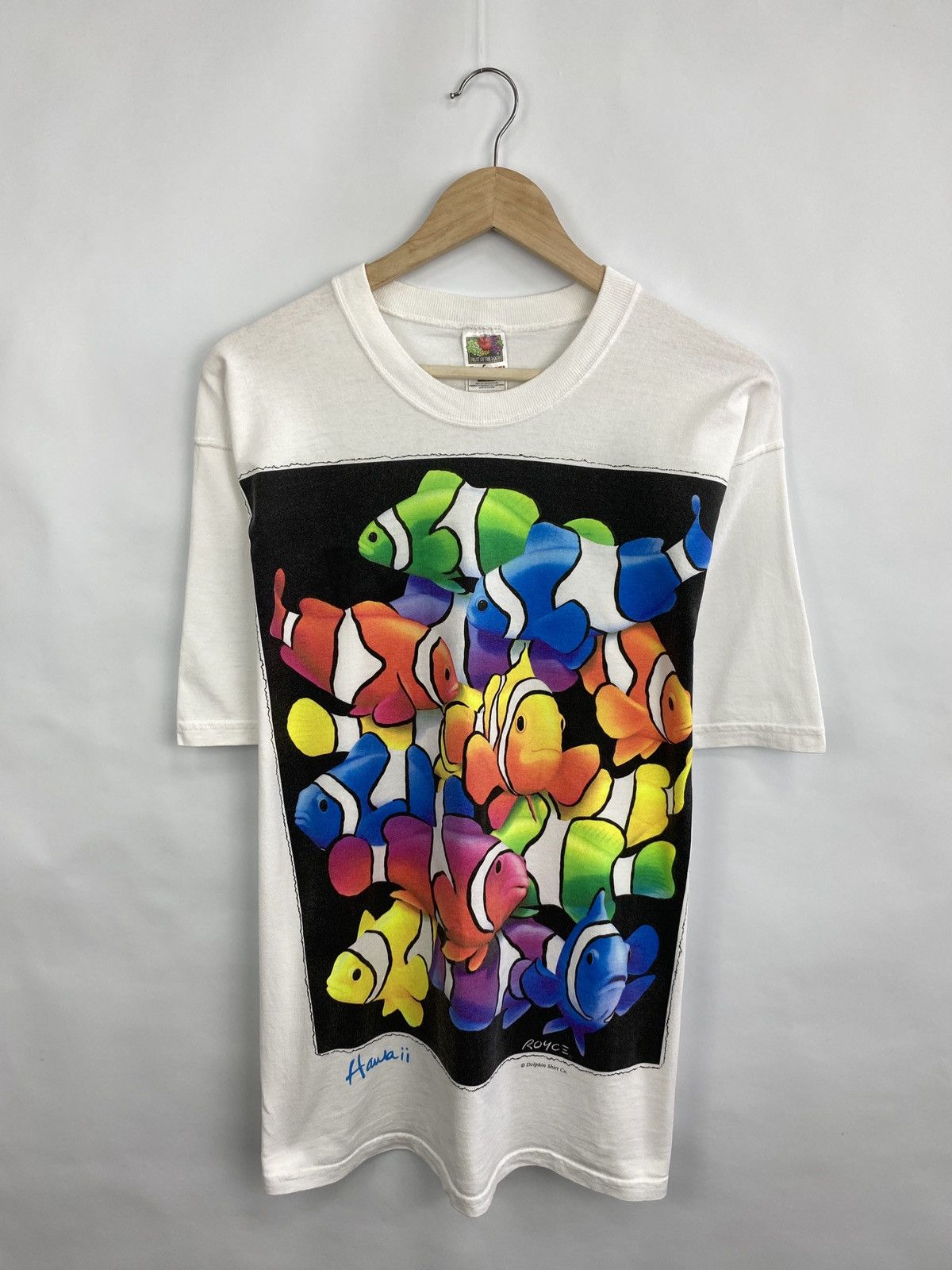 Fruit Of The Loom 🌺 Vintage 90s Nemo Fish Crazy Shirt Hawaii Hula Girl T-Shirt Size US L / EU 52-54 / 3 - 3 Thumbnail