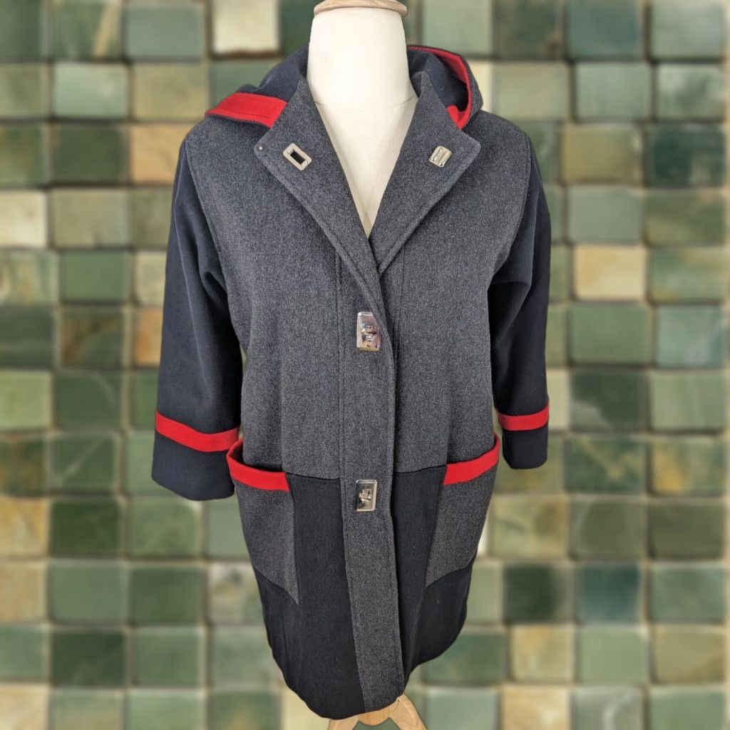 Vintage VINTAGE Hooded Gray Wool Coat Parka Jacket Women's L Relaxed Oversized 90s City Classic Size L / US 10 / IT 46 - 1 Thumbnail