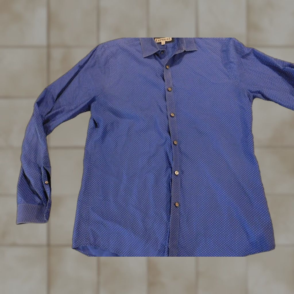 Express Express Mens Button-Down Shirt Medium Blue Dots Slim Fit Extra-Slim Cotton Knit Size US M / EU 48-50 / 2 - 1 Thumbnail