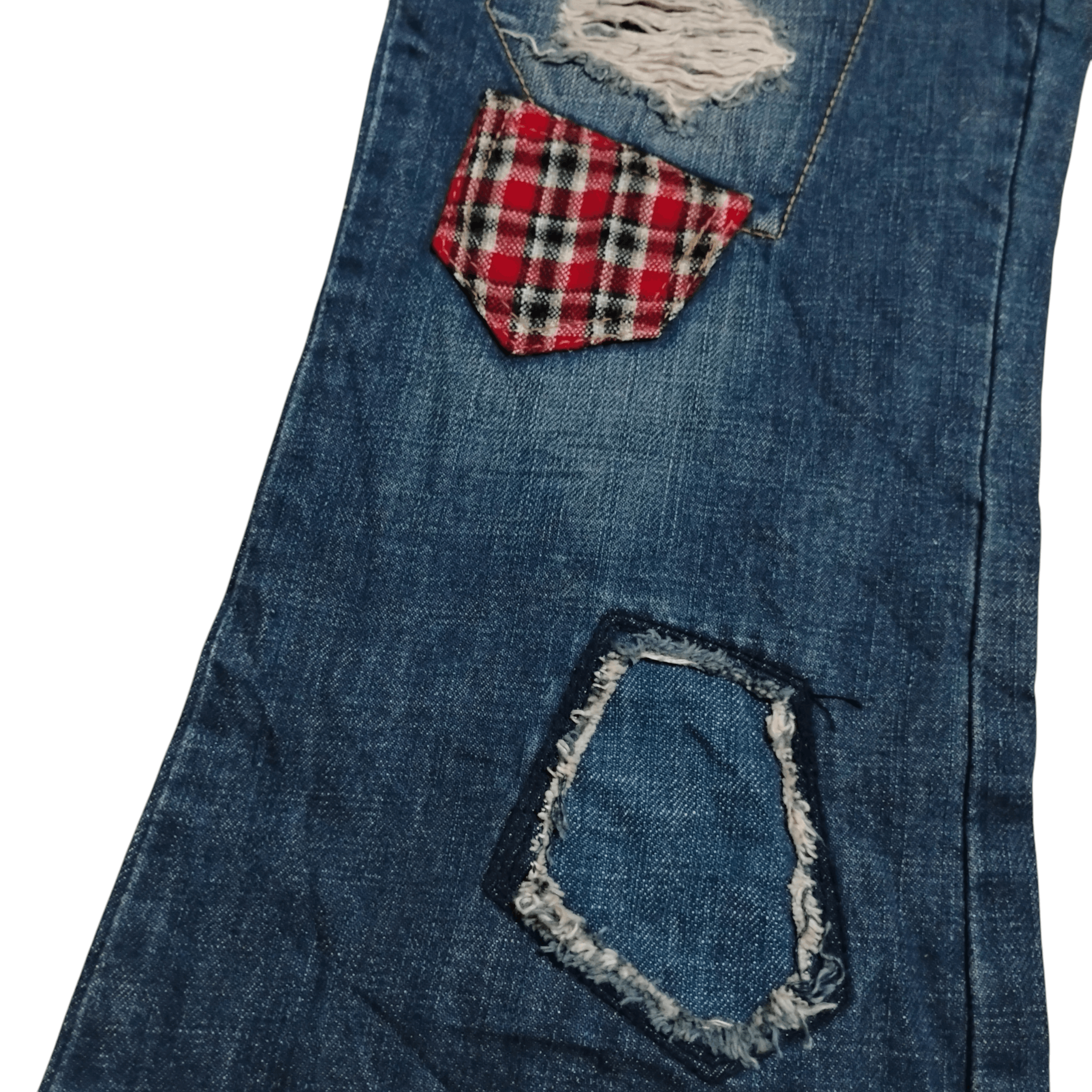 Japanese Brand Egoist Super Flare Patchwork Ripped Distressed Jeans Size 30" / US 8 / IT 44 - 5 Thumbnail