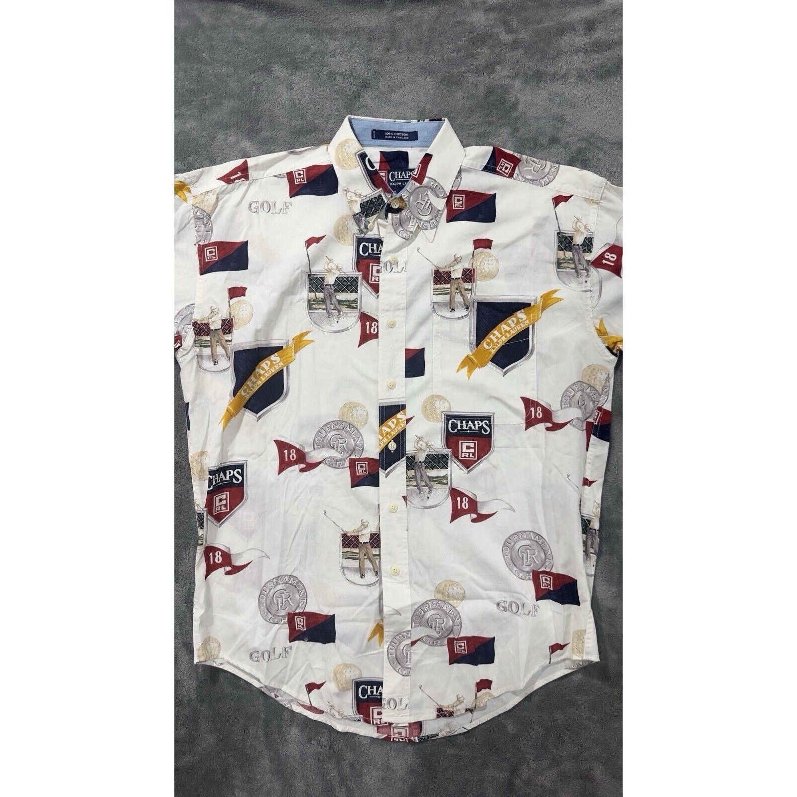 Ralph Lauren Vtg Chaps Ralph Lauren Mens M 80's Golf Print Button Down Size US M / EU 48-50 / 2 - 13 Thumbnail