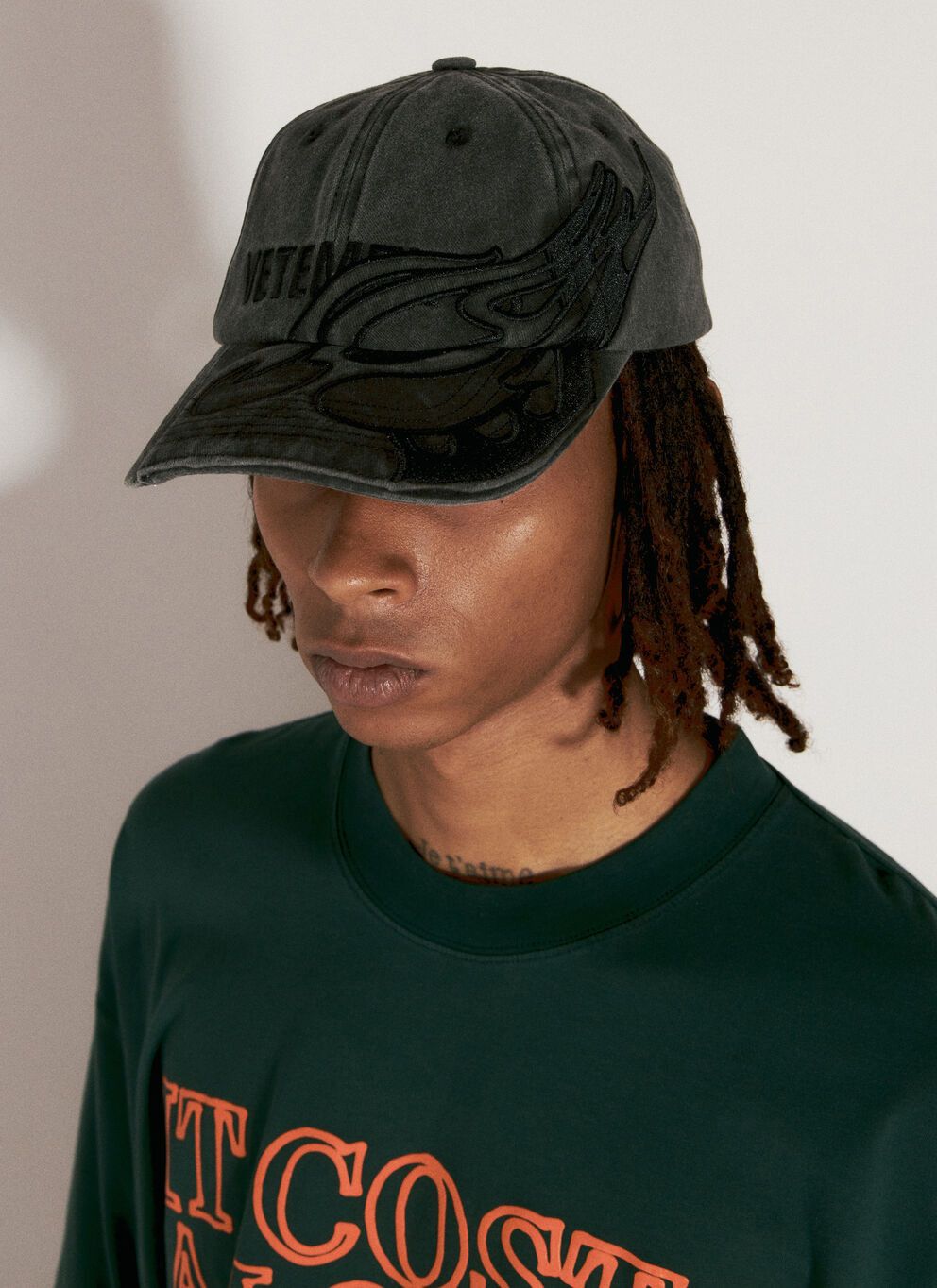 image of Vetements Flame Logo Baseball Cap in Black, Men's