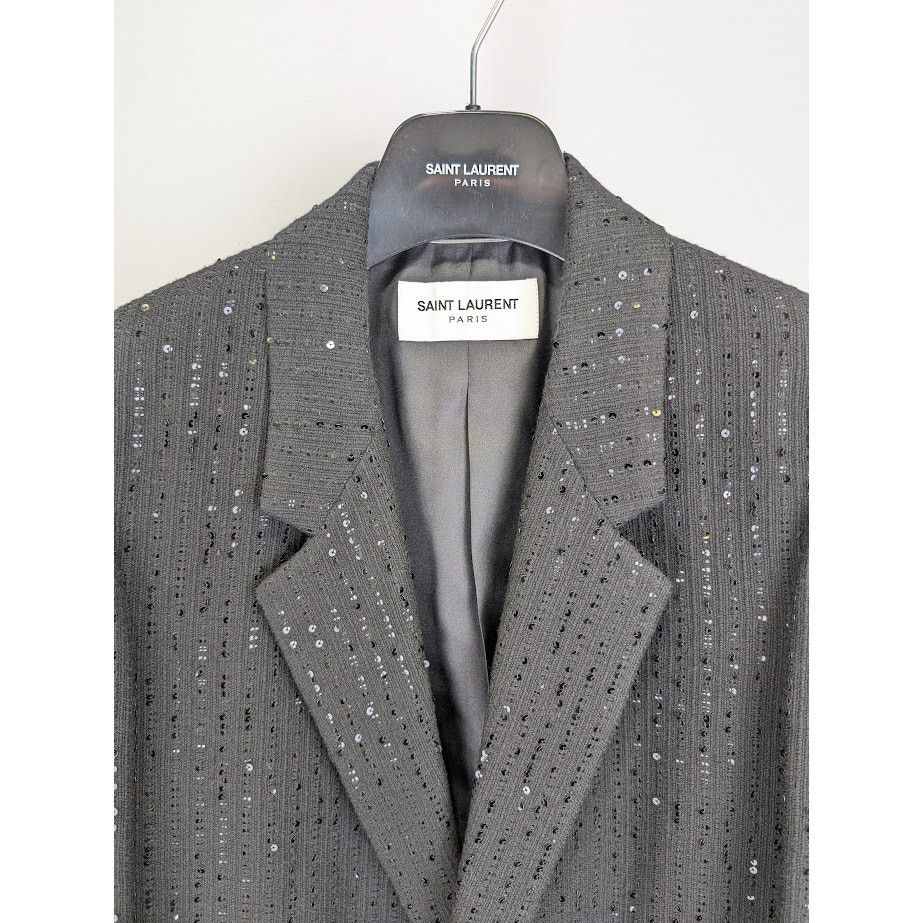 Saint Laurent Paris o1rshd1 Tweed Rayure Long Coat in Noir Brilliant Size US M / EU 48-50 / 2 - 4 Thumbnail
