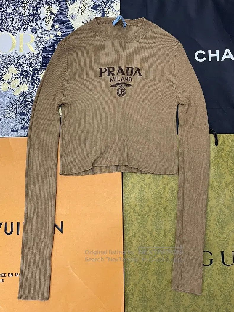 Prada Prada Khaki letter Logo knitted long sleeves Size S / US 4 / IT 40 - 1 Thumbnail