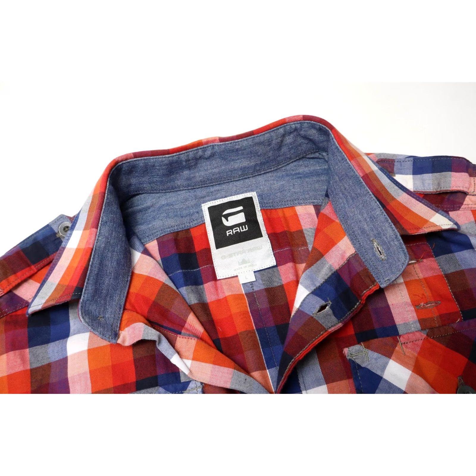 G-Star G-STAR Tunnel Louis Shirt Men's LARGE Red/Blue Checked Pocket Logo Size US L / EU 52-54 / 3 - 4 Thumbnail