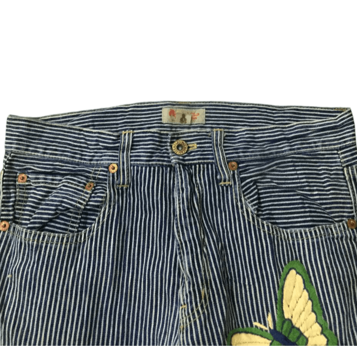 Japanese Brand SICK CRAZY POEM FLARE PATCHWORK DENIM PANTS Size 30" / US 8 / IT 44 - 3 Thumbnail