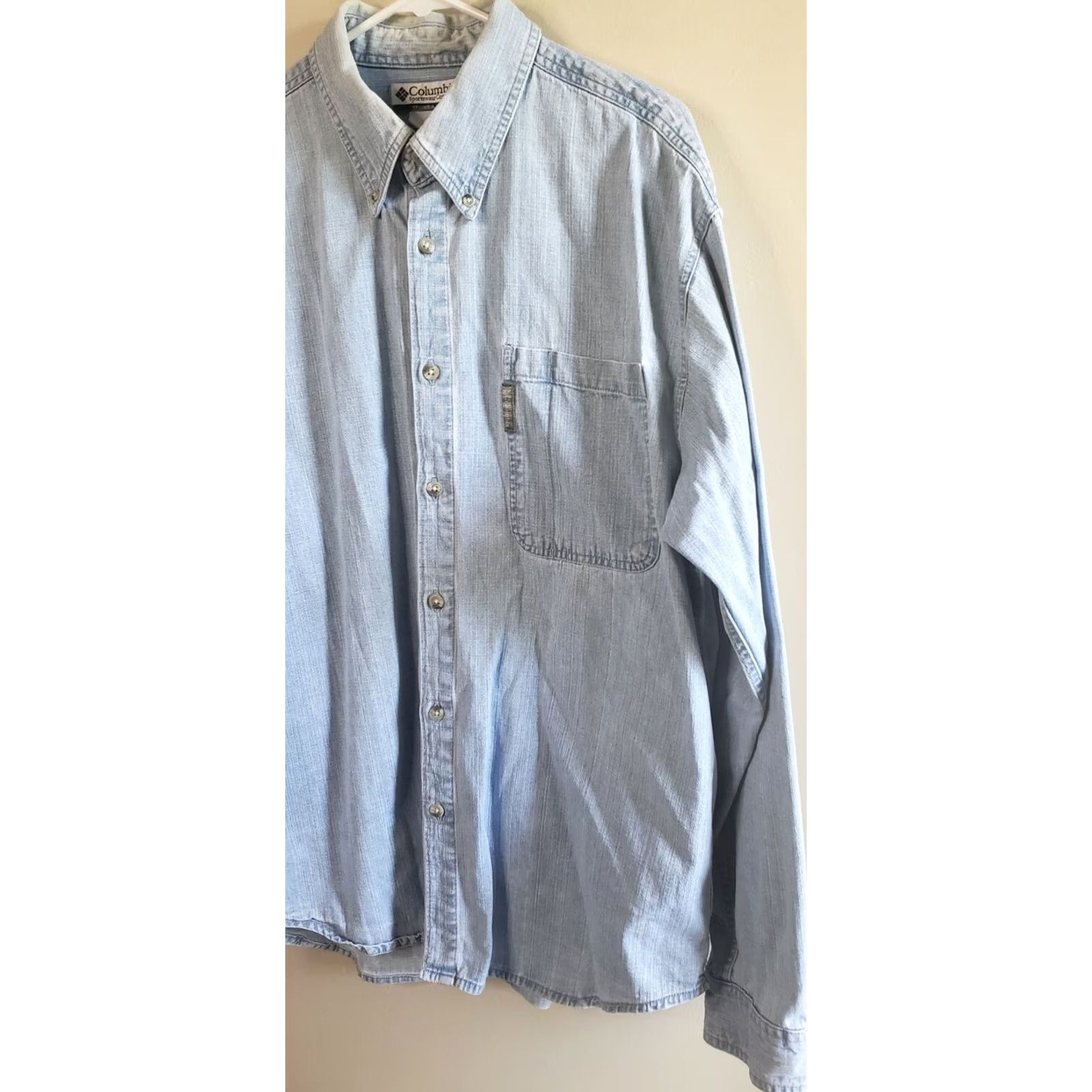 Denime Columbia Men’s L Long Sleeve Heavy Weight Denim Cotton Light Wash Shirt Size US L / EU 52-54 / 3 - 3 Thumbnail