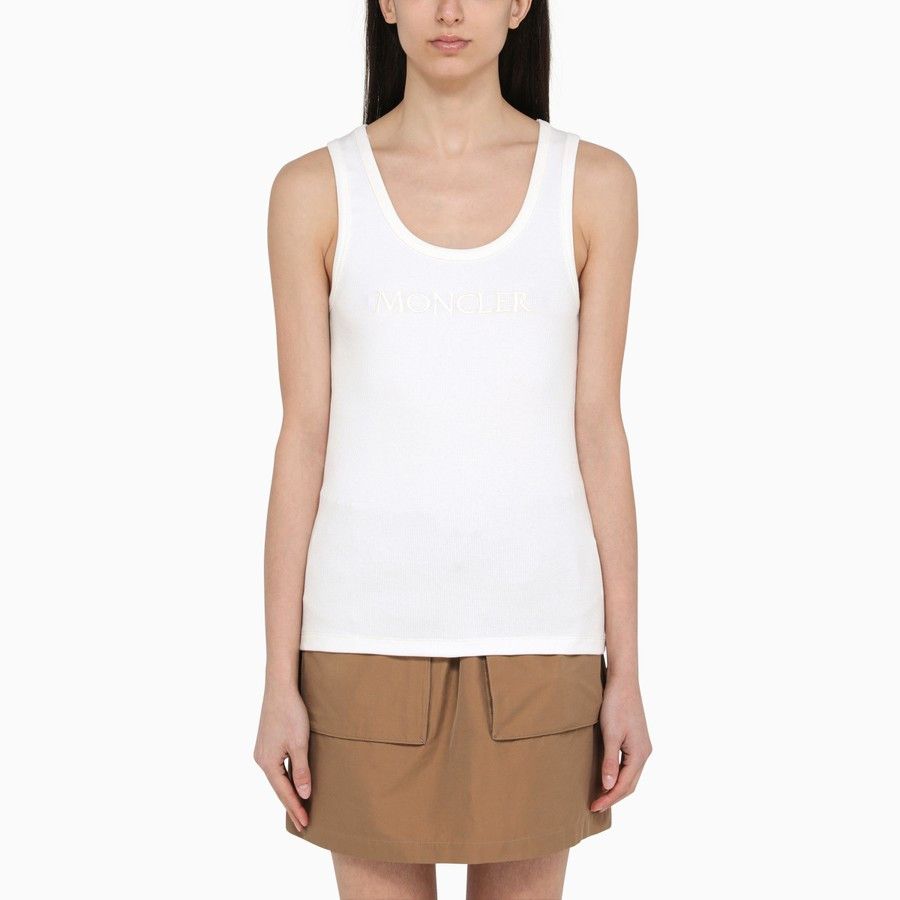 Moncler o1d2blof0924 Cotton Tank Top With Logo in White Size M / US 6-8 / IT 42-44 - 1 Thumbnail