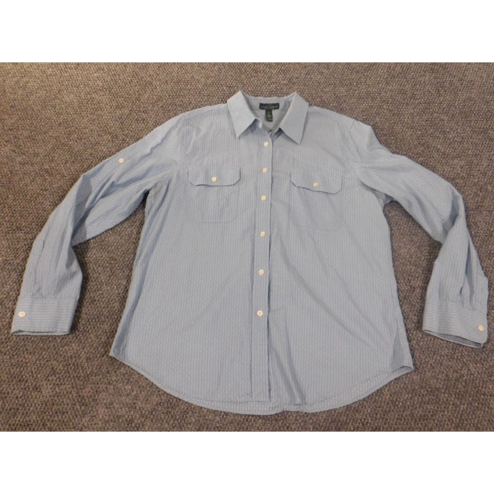 Ralph Lauren Lauren Ralph Lauren Shirt Mens XL blue striped geometric Button-Up Collar-Down Casual Knit Cotton | Button Size US XL / EU 56 / 4 - 4 Thumbnail