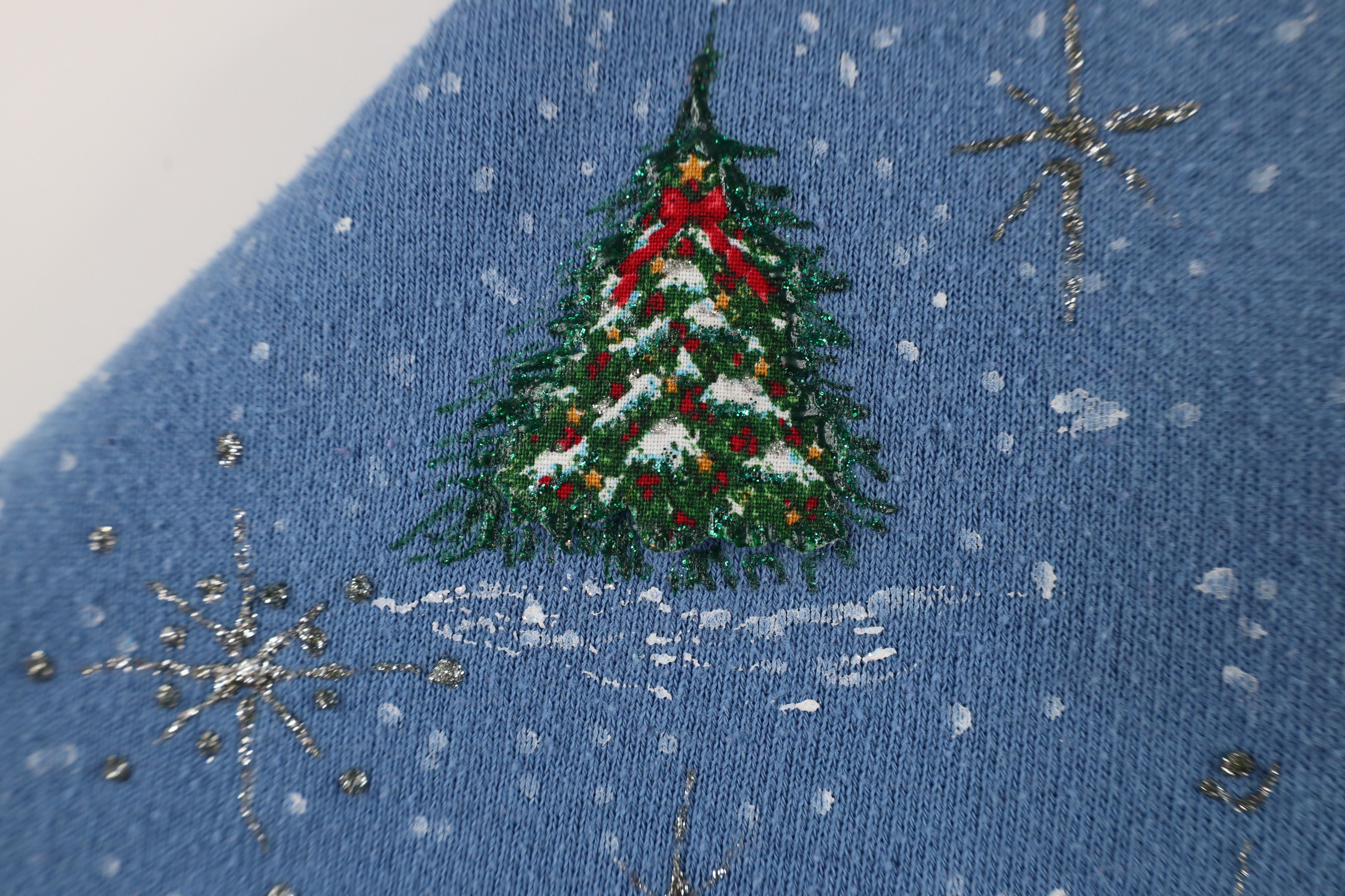 Vintage Vintage 90s Christmas Tree Glitter Puff Paint Sweatshirt Size XL / US 12-14 / IT 48-50 - 5 Thumbnail